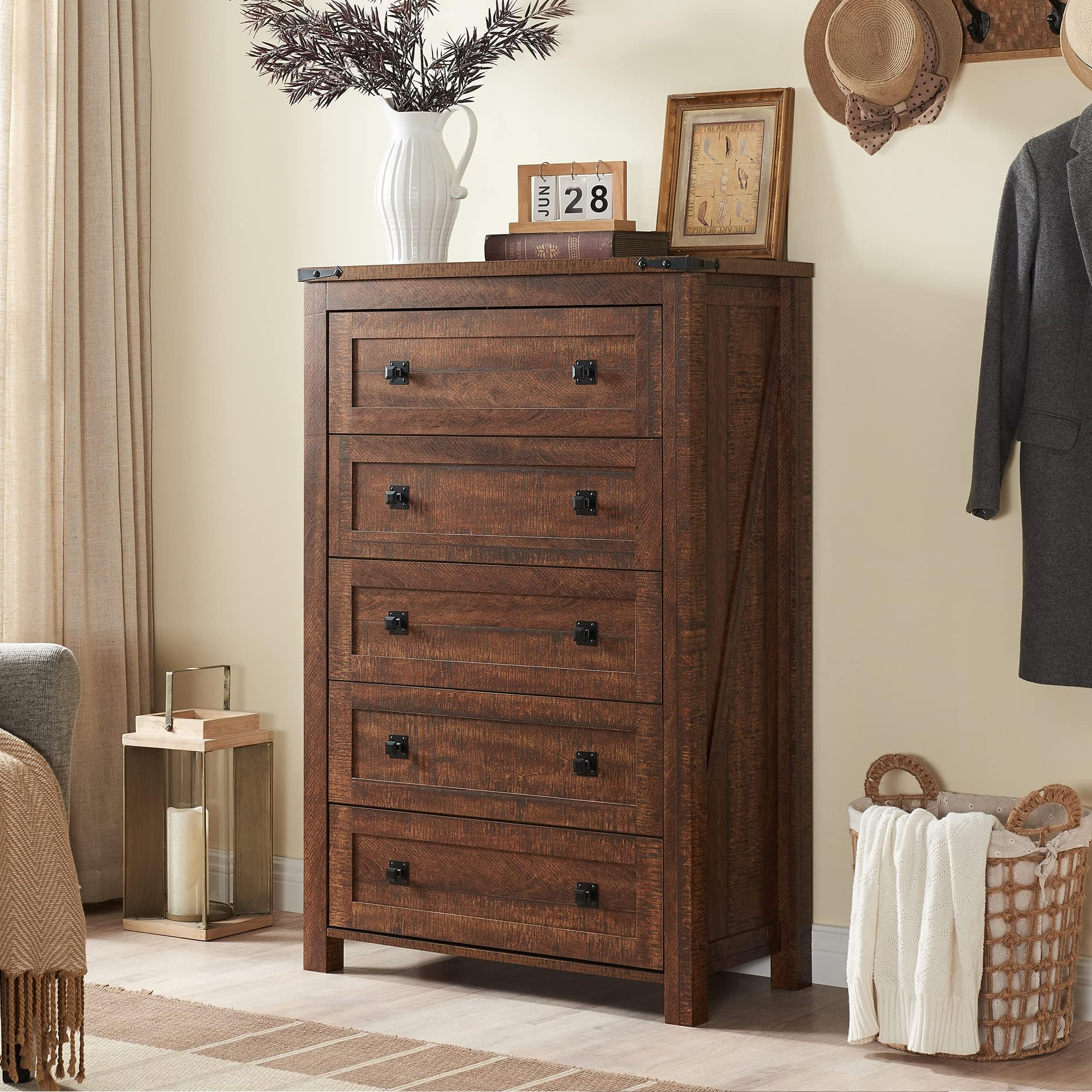 Amazon.com: Ldttcuk Farmhouse Dresser Chest Of Drawer For Bedroom, 6 ... with regard to Wood Tall Dresser For Bedroom