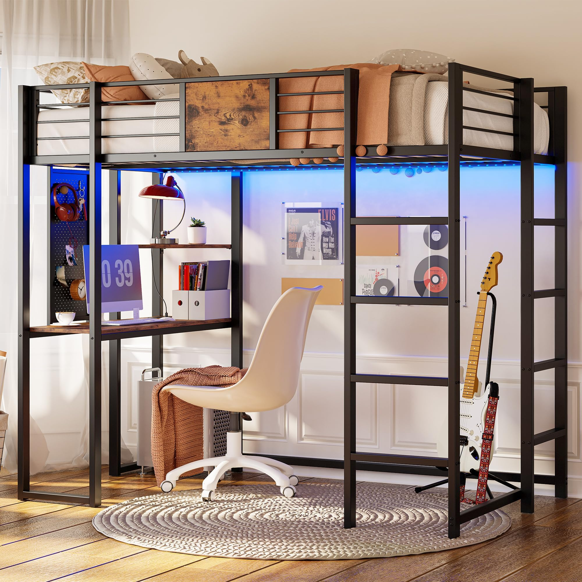 Amazon.com: Likimio Loft Bed Twin Size With Desk And Shelves For Teens ... within Teenager Loft Bed With Desk