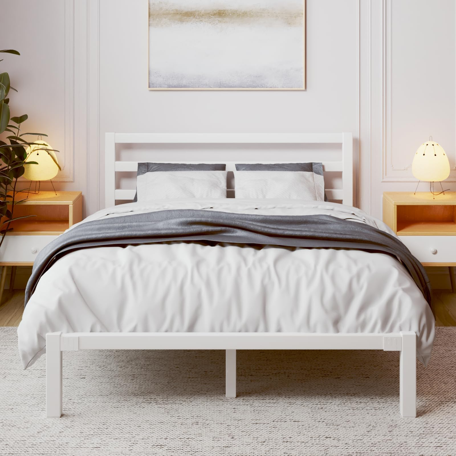 Amazon.com: Lovinson Queen Size Bed Frame, Heavy Duty Platform Bed ... intended for Platform Bed Frame Queen White