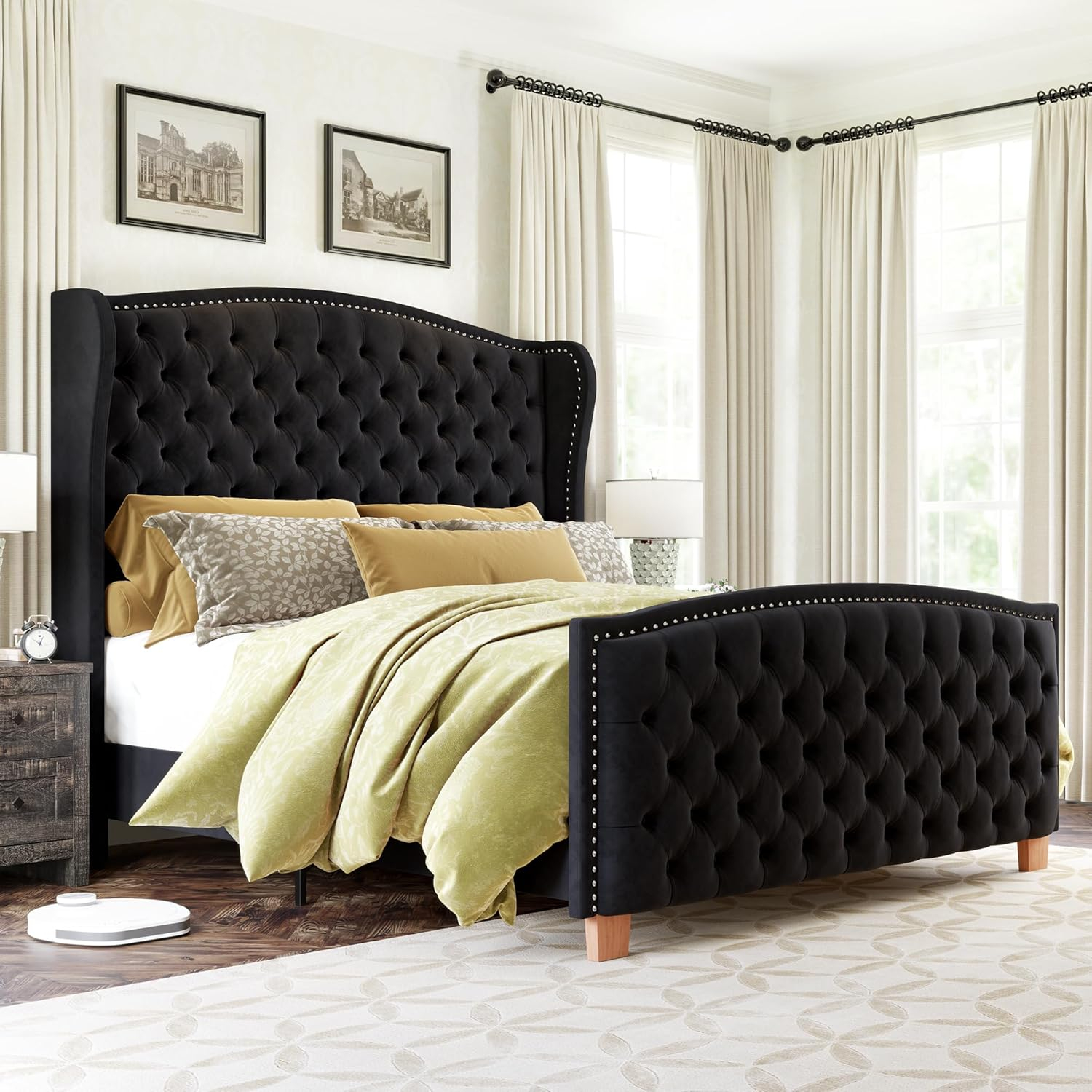 Amazon.com: Luxoak Luxurious King Size Bed Frame With 62" Headboard ... with Why black velvet king size bed frames represent the pinnacle of bedroom sophistication