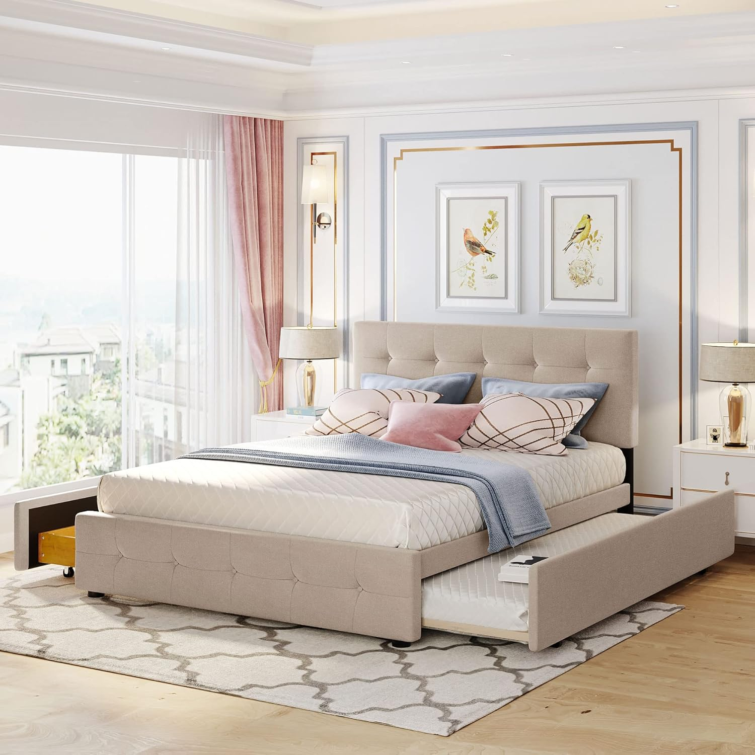 Amazon.com: Meritline Queen Size Bed With 2 Storage Drawers And A Twin ... pertaining to Queen Platform Bed With Storage Drawers