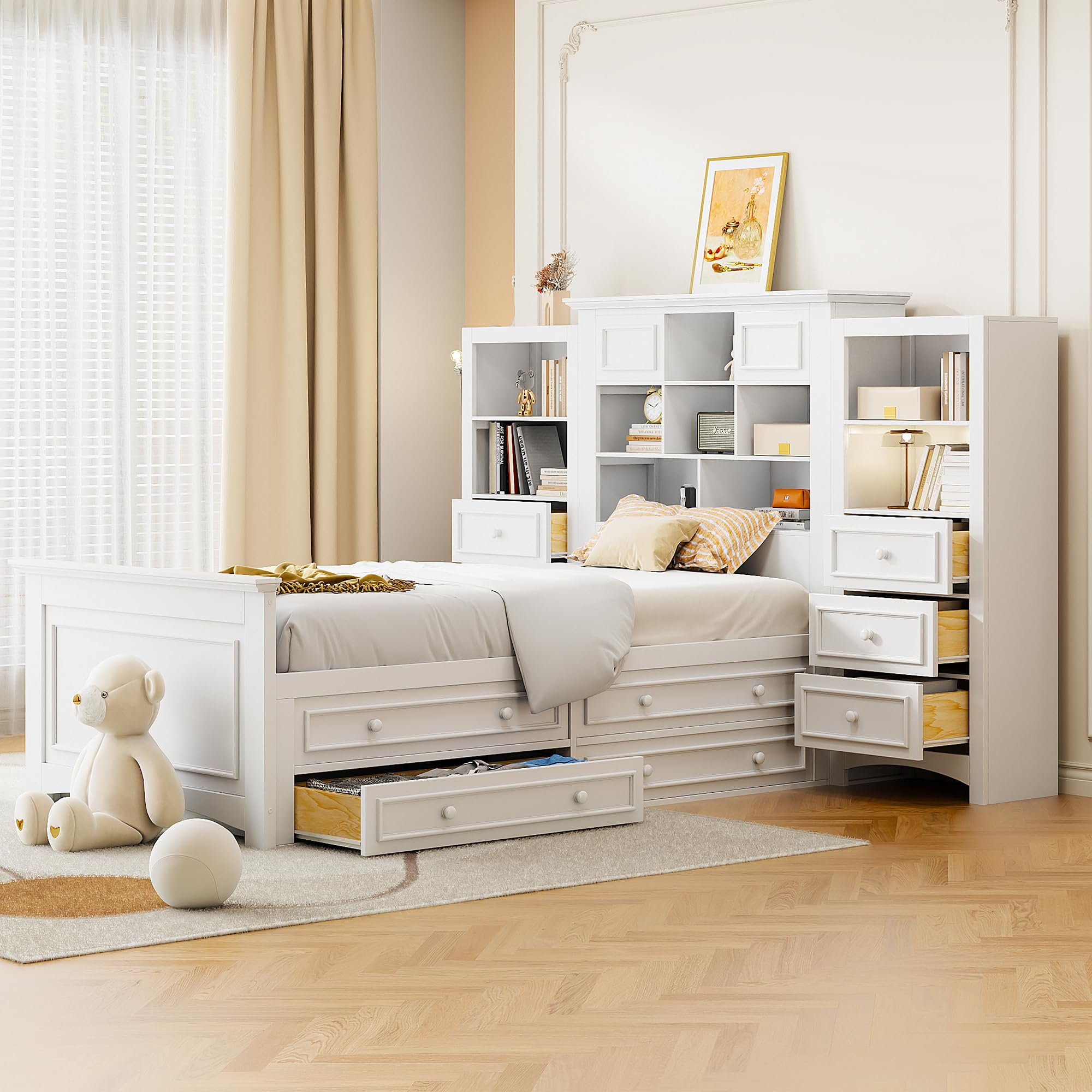 Amazon.com: Meritline Twin Storage Bed With Bookcase Headboard And ... regarding Maximizing bedroom storage with twin bed and bookcase headboard combinations