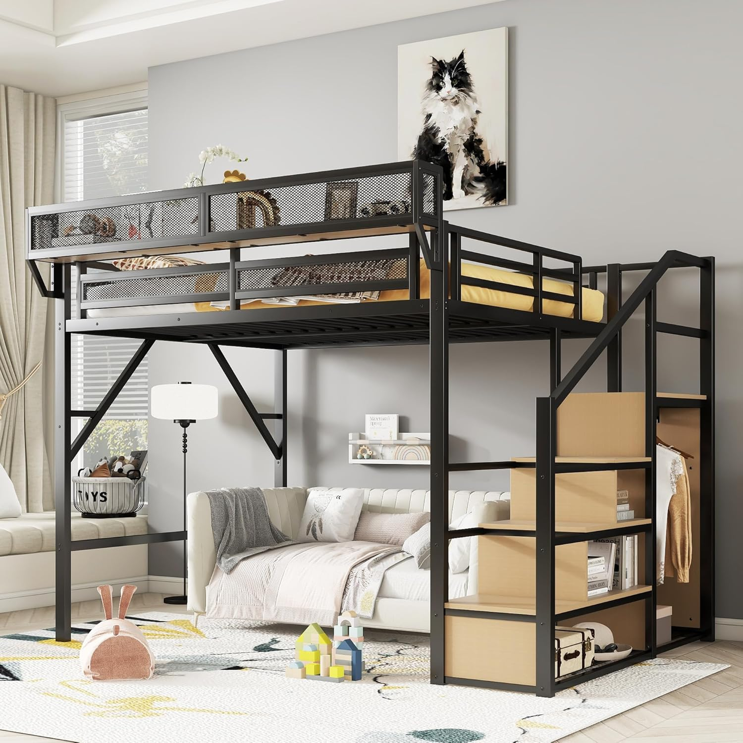 Amazon.com: Mirightone Full Size Loft Bed With Stairs And Storage ... inside Understanding Safety Features in Storage Loft Beds with Staircases