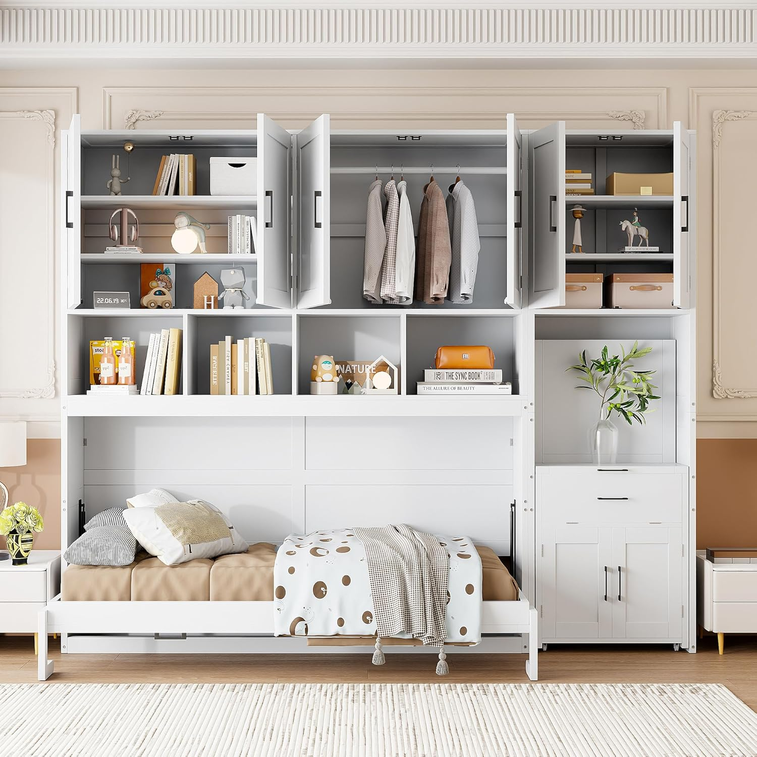 Amazon.com: P Purlove Twin Wood Murphy Bed With Desk, Modern Wall Bed ... within Modern Wall Bed With Desk