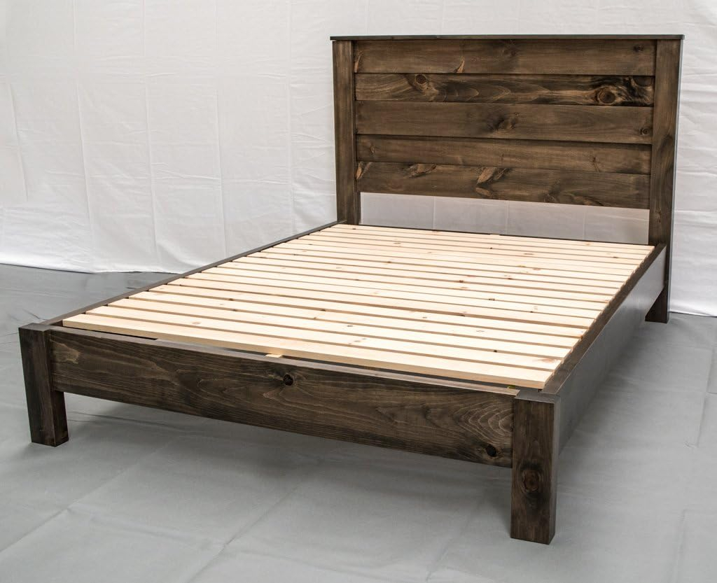 Amazon.com: Rustic Farmhouse Platform Bed W Headboard - King ... throughout How to choose the perfect rustic wood king bed frame for your bedroom