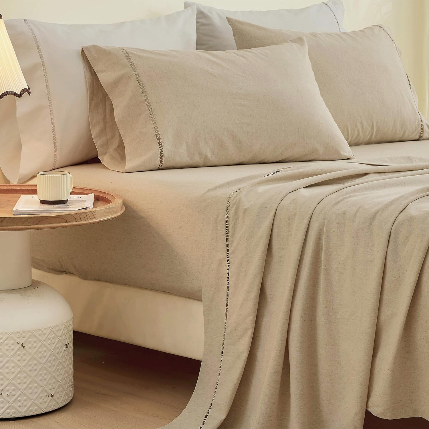 Amazon.com: Simple&Opulence French Linen Sheet Set Queen Size, 4 Pcs ... for Linen Cotton Blend Bed Sheets