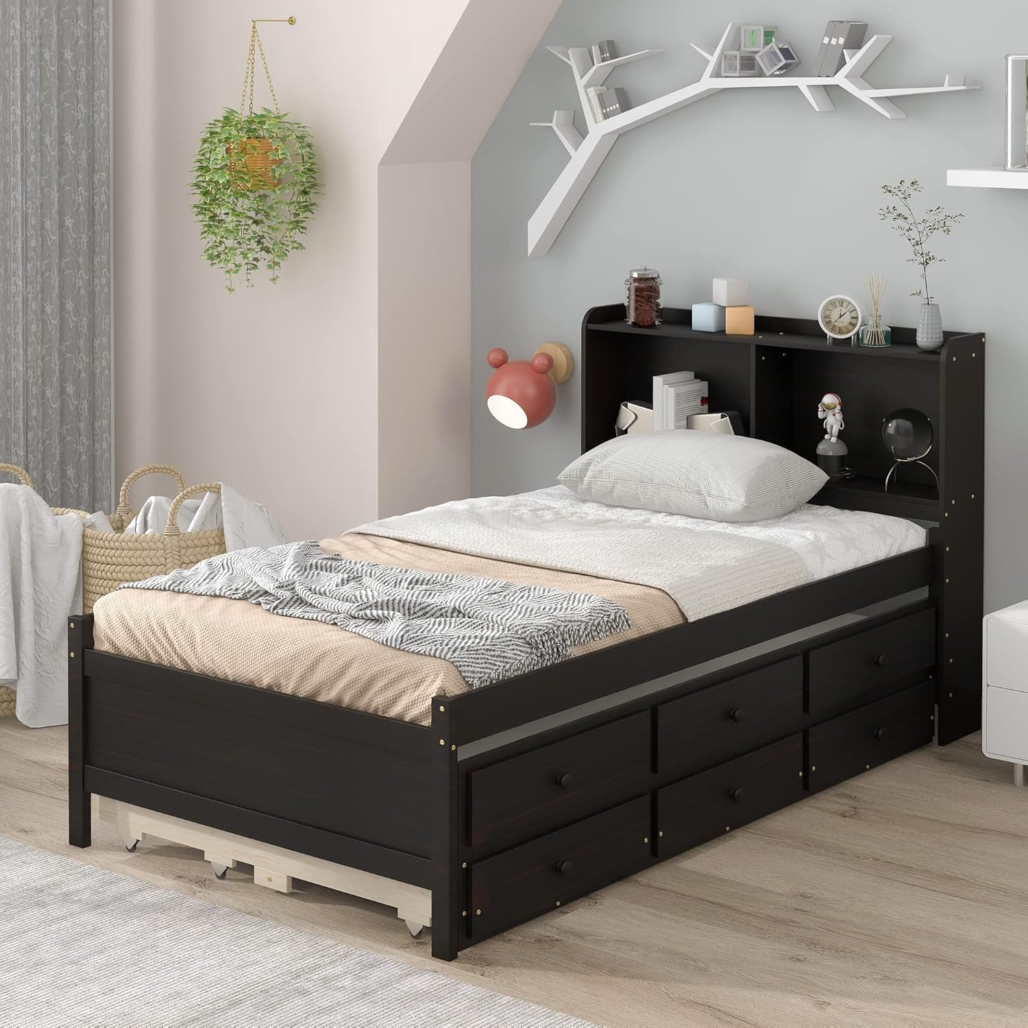 Amazon.com: Softsea Twin Captains Bed With Trundle And Drawers, Twin ... throughout Twin Captain Bed With Drawers