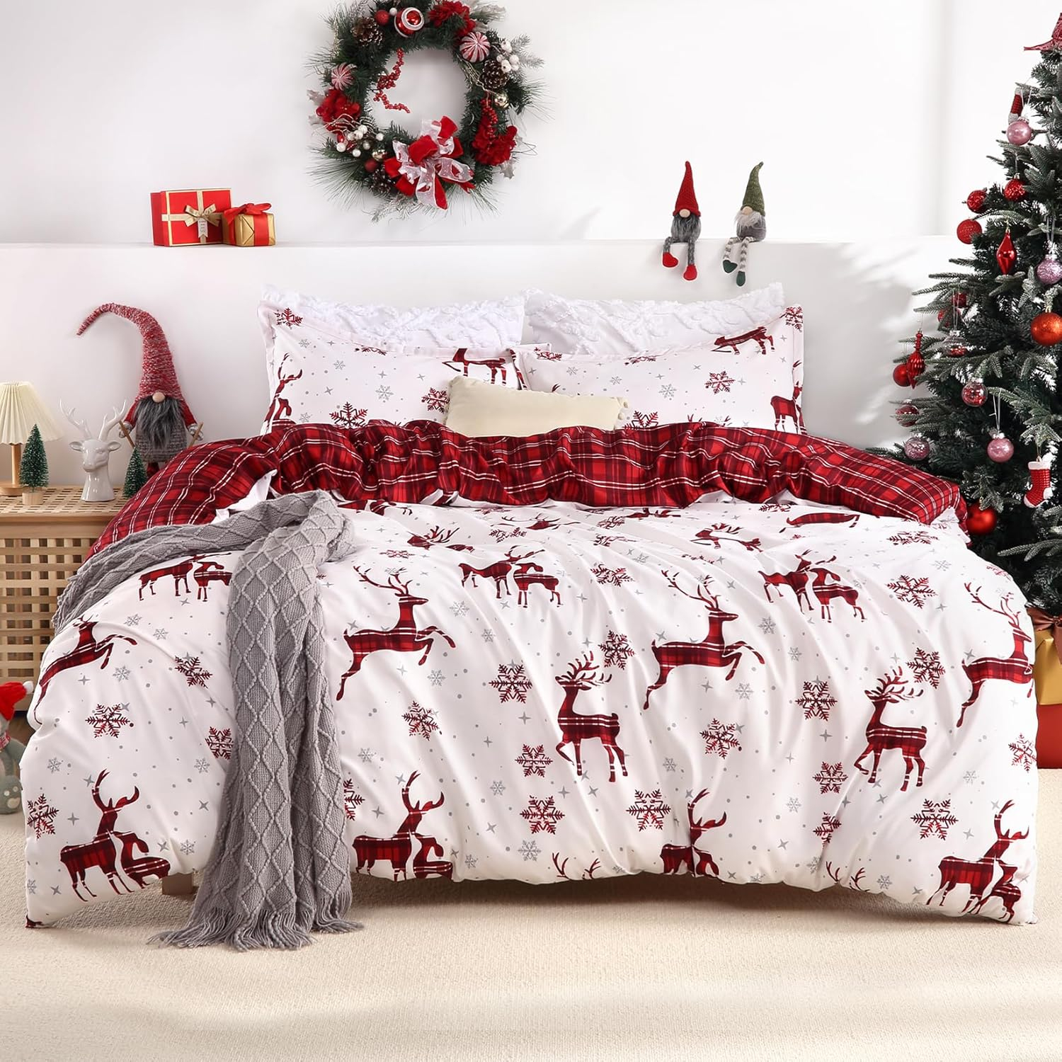Amazon.com: Starbedia Christmas Duvet Cover King, Soft Brushed ... inside The art of layering Christmas bedding for maximum comfort and celebration