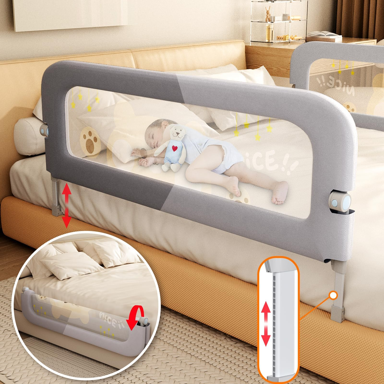 Amazon.com: Strenkitech Foldable Toddler Bed Rails - Kids Guard Bumper ... with regard to Bed Side Rails Full Size