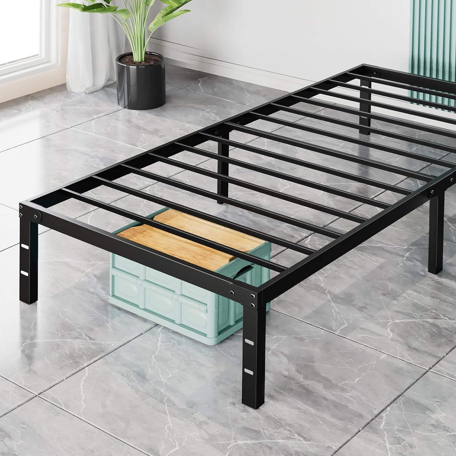 Amazon.com: Sweetcrispy Metal Bed Frame - Twin Size Metal Platform Bed ... throughout Steel Twin Size Bed Frame
