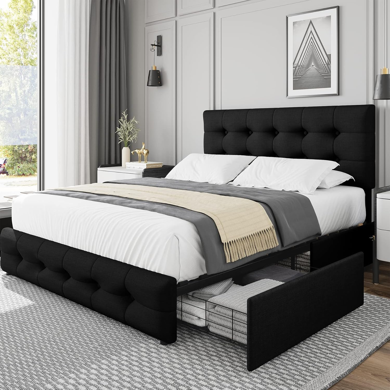 Amazon.com: Ttview Queen Bed Frame With 4 Storage Drawers And ... intended for The Ultimate Guide to Selecting a Black Bed Frame Queen with Headboard That Fits Your Space