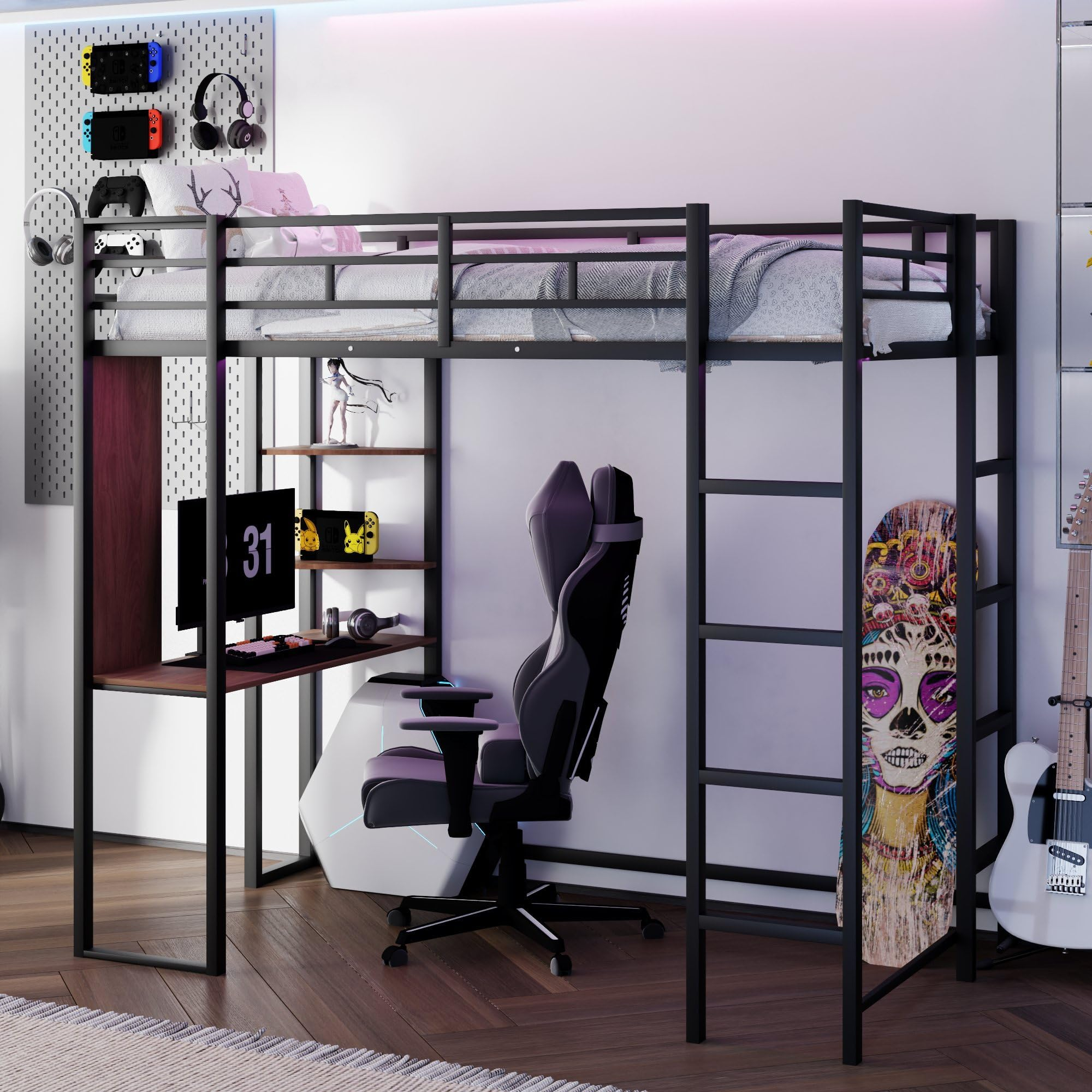 Amazon.com: Twin Xl Loft Bed With Desk And Stairs Wood Twin Xl Over ... intended for Loft Bed With Desk Twin Xl