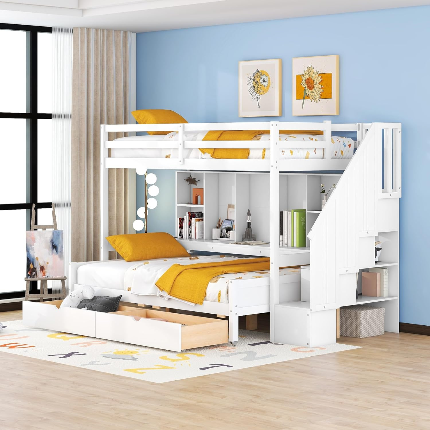 Amazon.com: Twin Xl Loft Bed With Desk And Stairs Wood Twin Xl Over ... with regard to Making the Most of Vertical Space with Loft Bed and Desk Twin XL Configuration