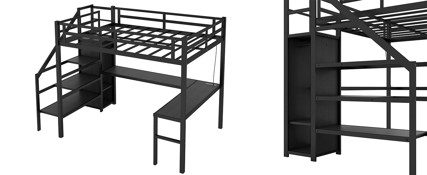 Amazon.com: Twin Xl Loft Bed With Stairs And Wardrobe, Heavy Duty Loft ... pertaining to Making the Most of Vertical Space with Loft Bed and Desk Twin XL Configuration