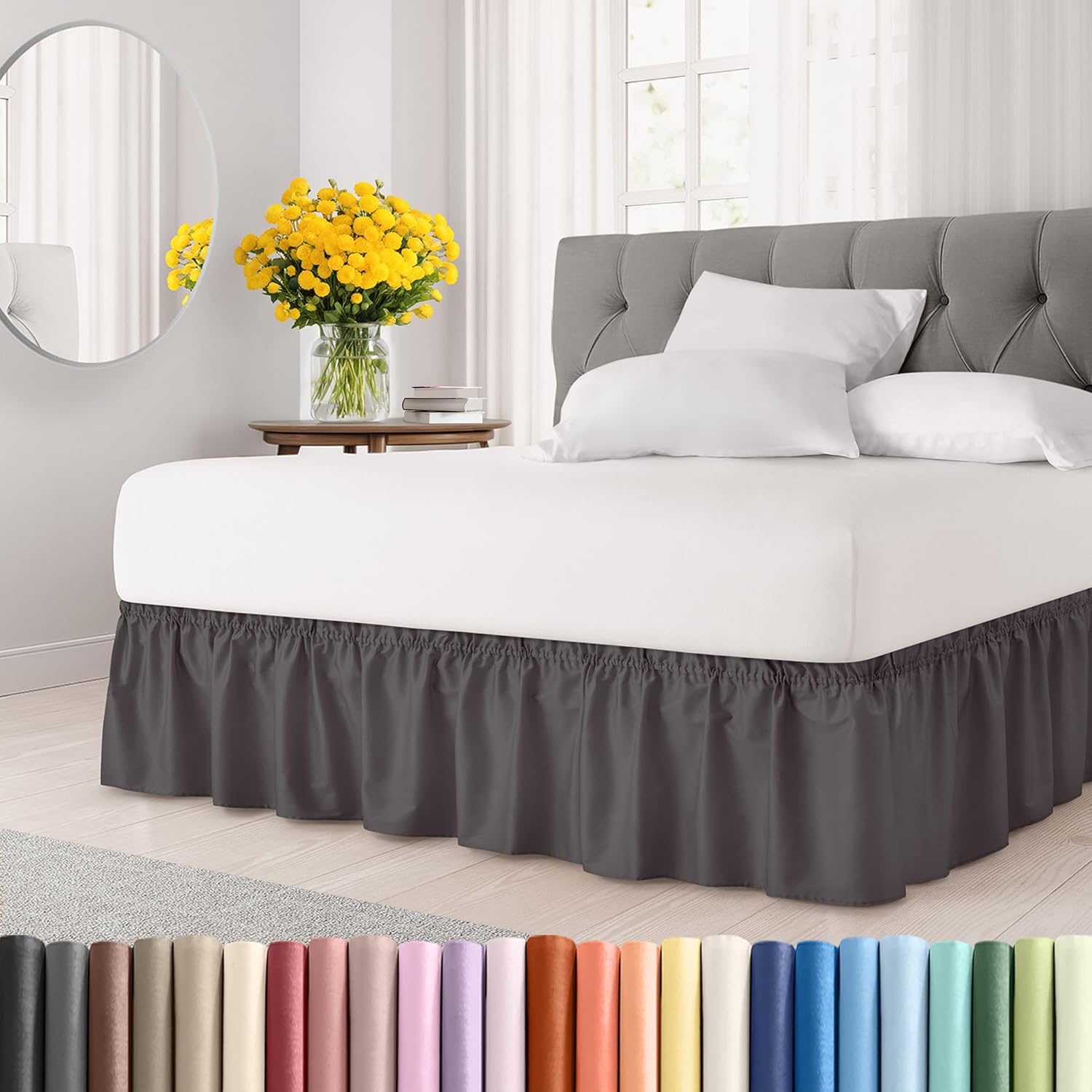 Amazon.com: Wrap Around Dust Ruffle Bed Skirt - Dark Grey - For King ... throughout Bed Skirt On Adjustable Bed