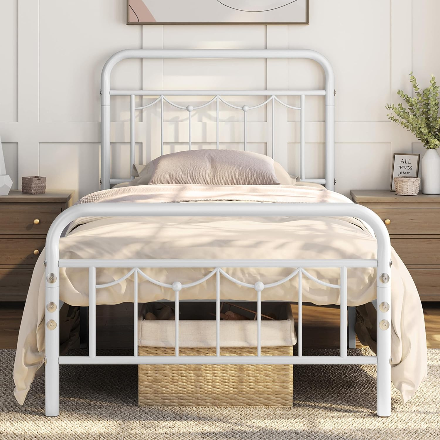 Amazon.com: Yaheetech Twin Size Metal Bed Frames With Vintage Headboard ... with Twin Bed Frame With Headboard Metal