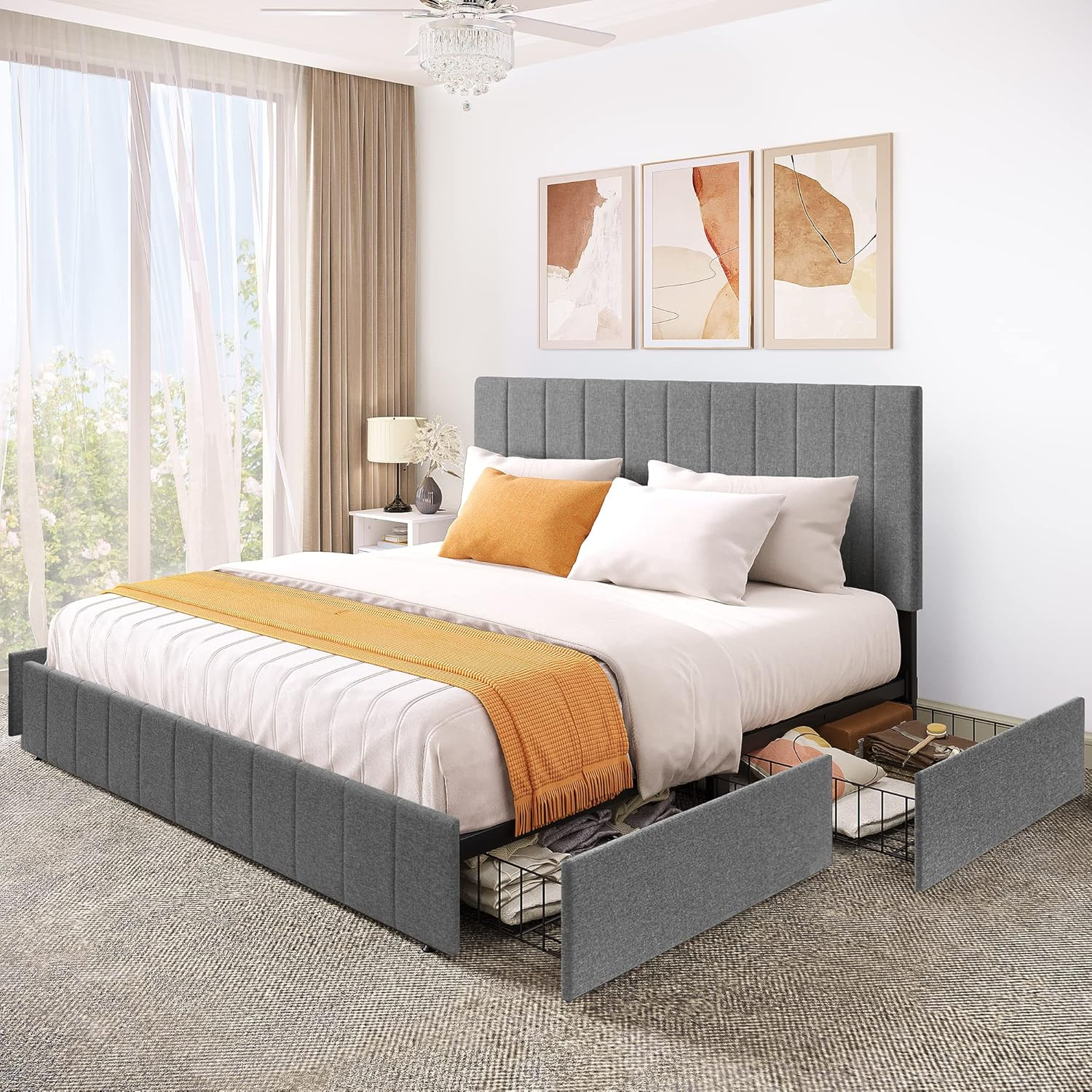 Amazon.com: Yitahome King Size Bed Frame, Upholstered Bed Frame With 4 ... within The Impact of Bed Frame Design on Sleep Quality with King Mattresses