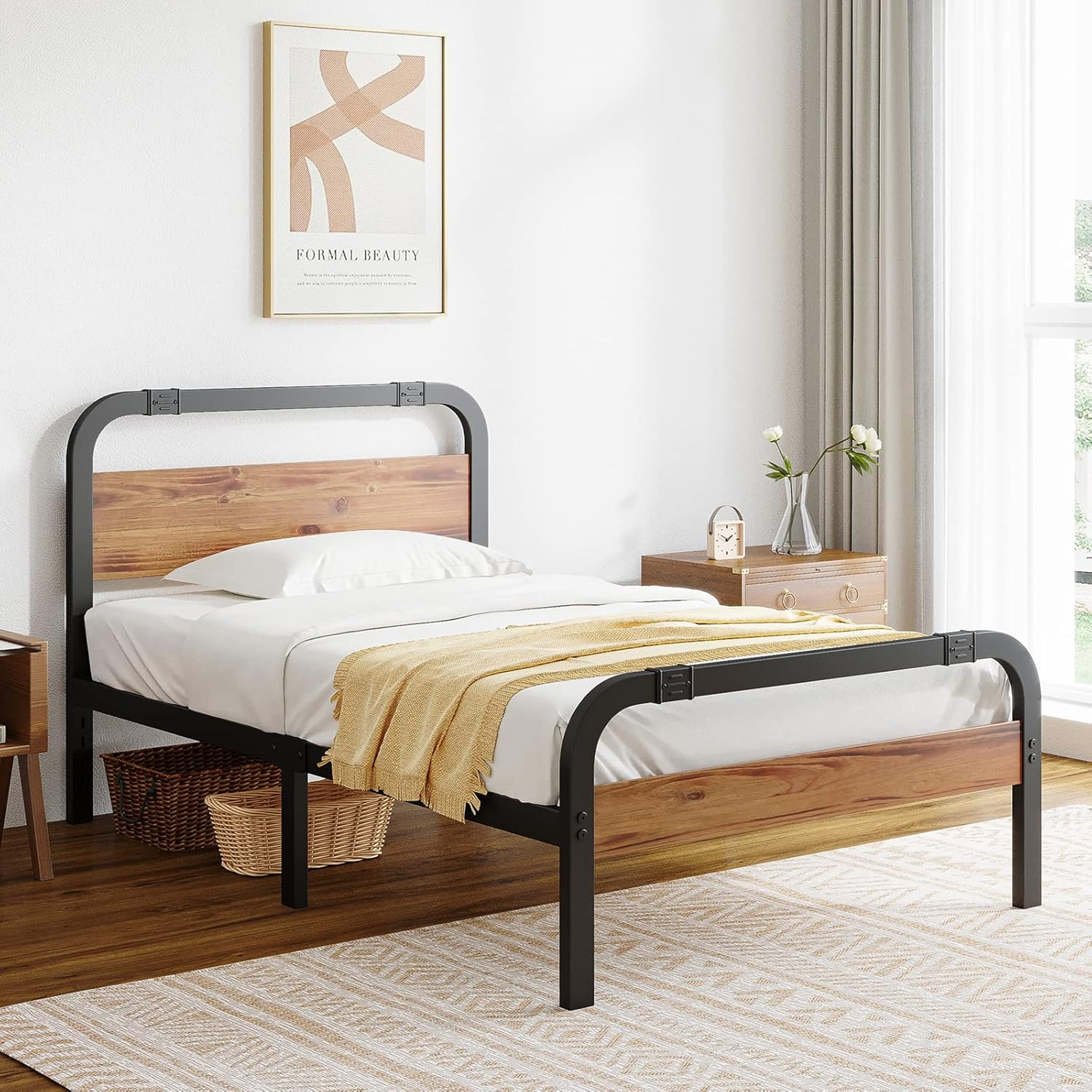 Amazon.com: Ziyoo Industrial Style Twin Size Metal Bed Frame With Solid ... in Understanding the durability advantages of twin size metal bed frames