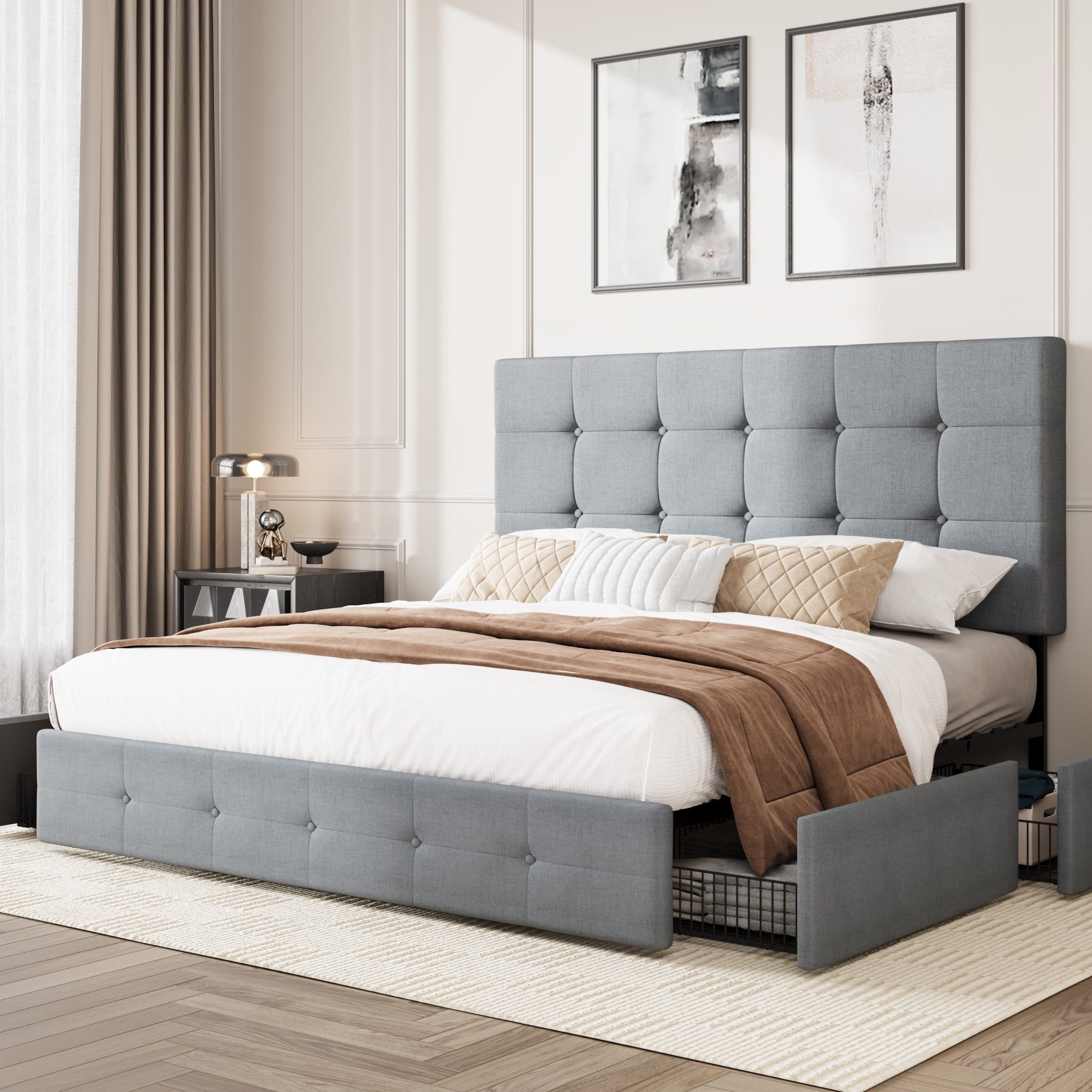 Amolife Queen Size Platform Bed Frame With Headboard And 4 Storage ... within Queen platform bed with storage drawers and compartments