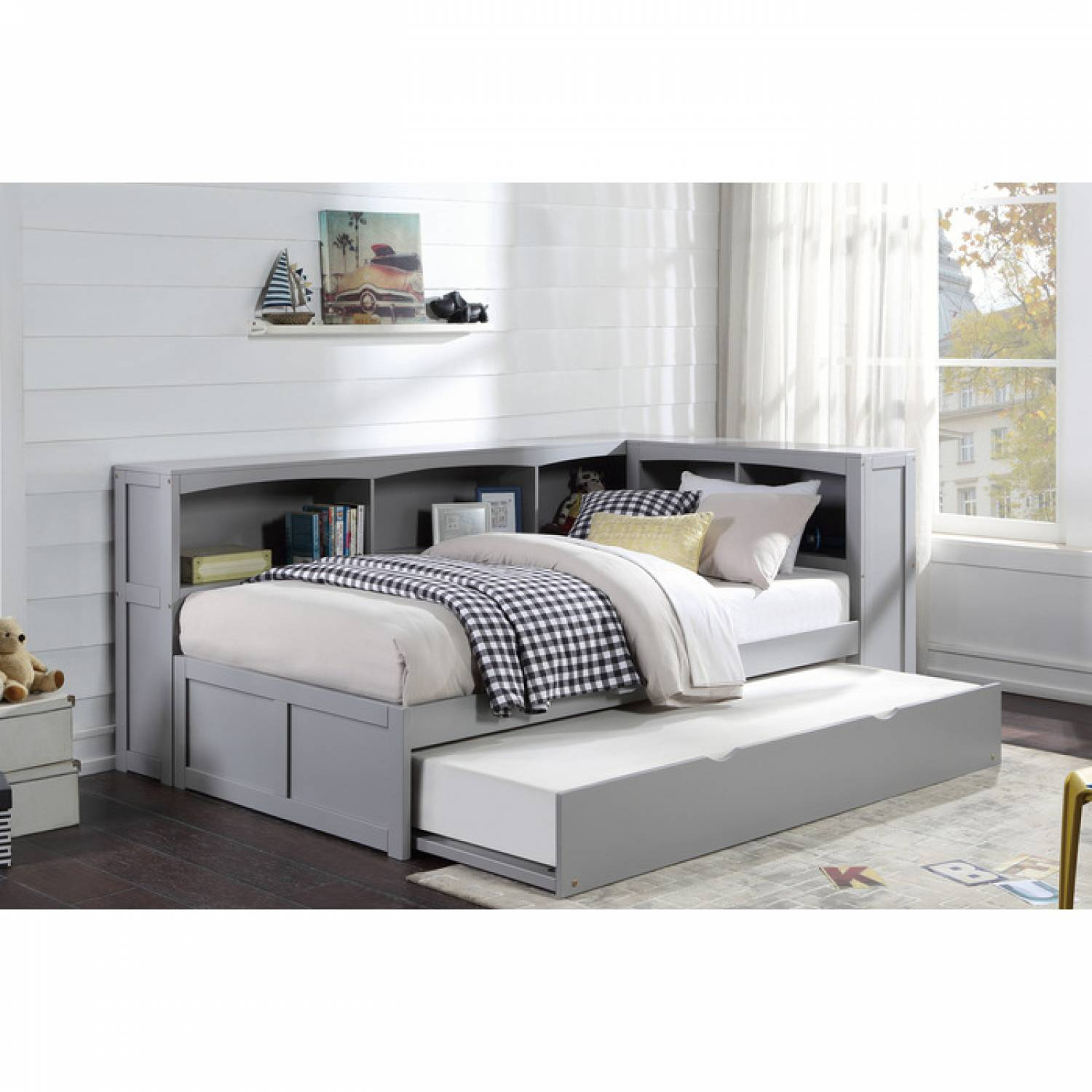 B2063Bc-1Bcr* Twin Bookcase Corner Bed With Twin Trundle pertaining to Creating Comfortable Sleeping Areas with Twin Bookcase Bed and Trundle