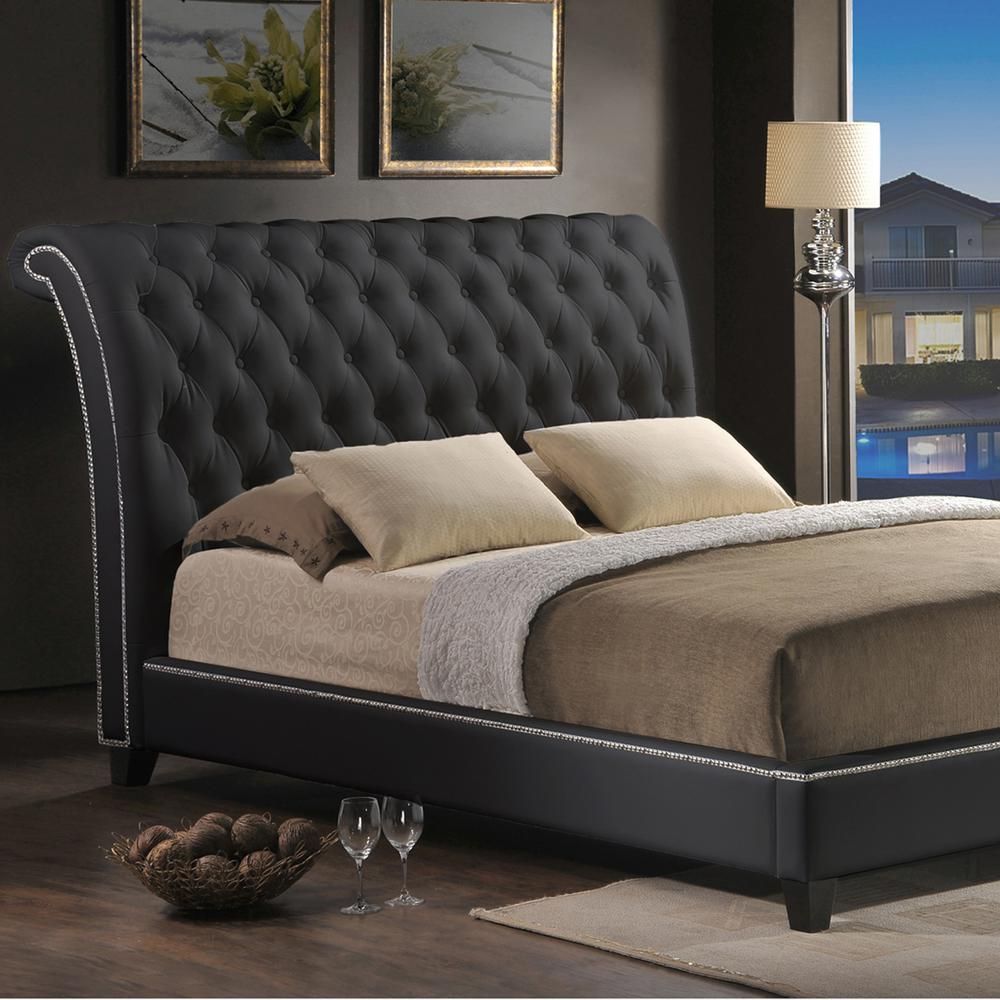 Baxton Studio Jazmin Transitional Black Faux Leather Upholstered King ... regarding King Size Leather Bed Frame