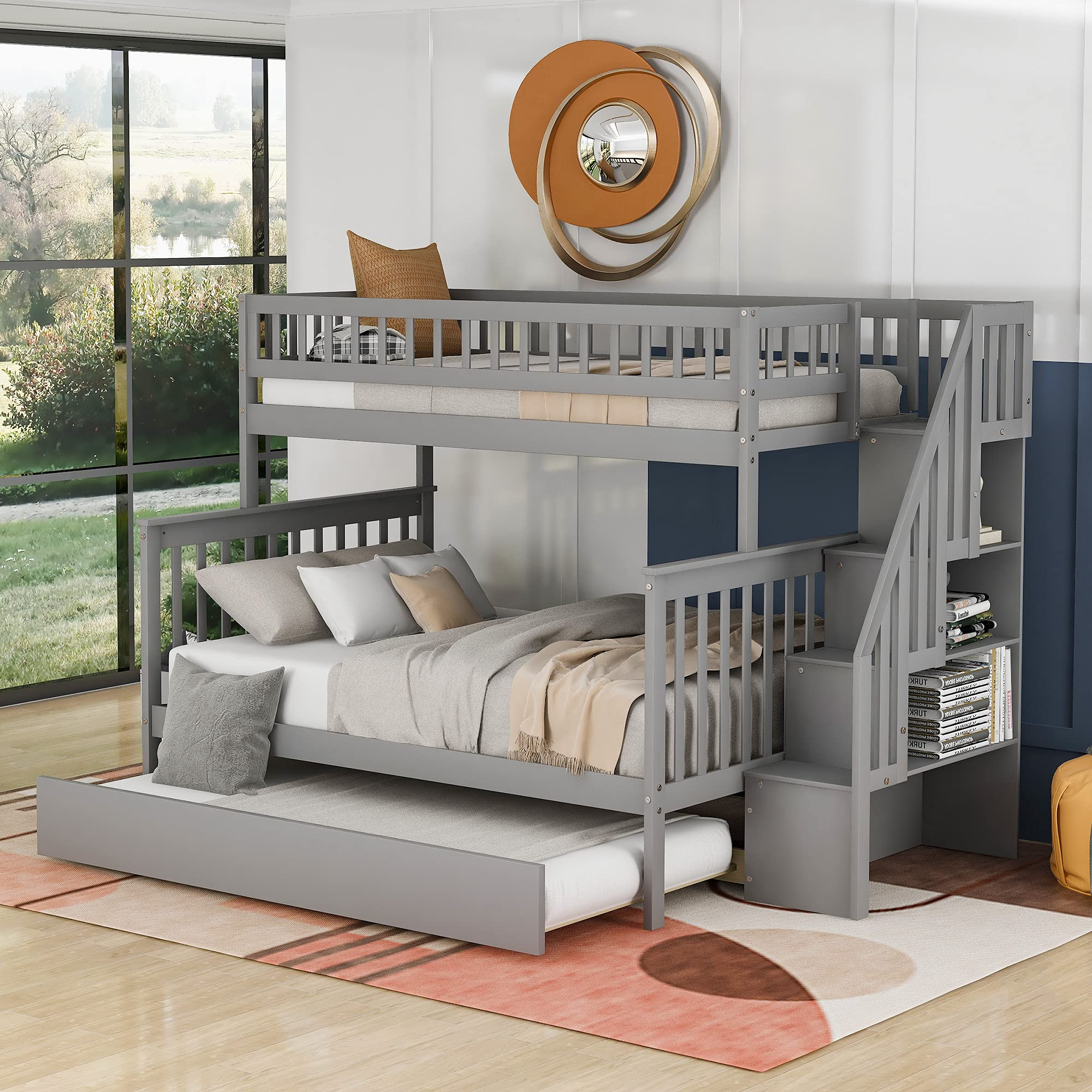 Baysitone Bunk Bed, Bunk Beds Twin Over Full Size, Bunk Bed With ... pertaining to Solid Wood Bunk Beds With Stairs
