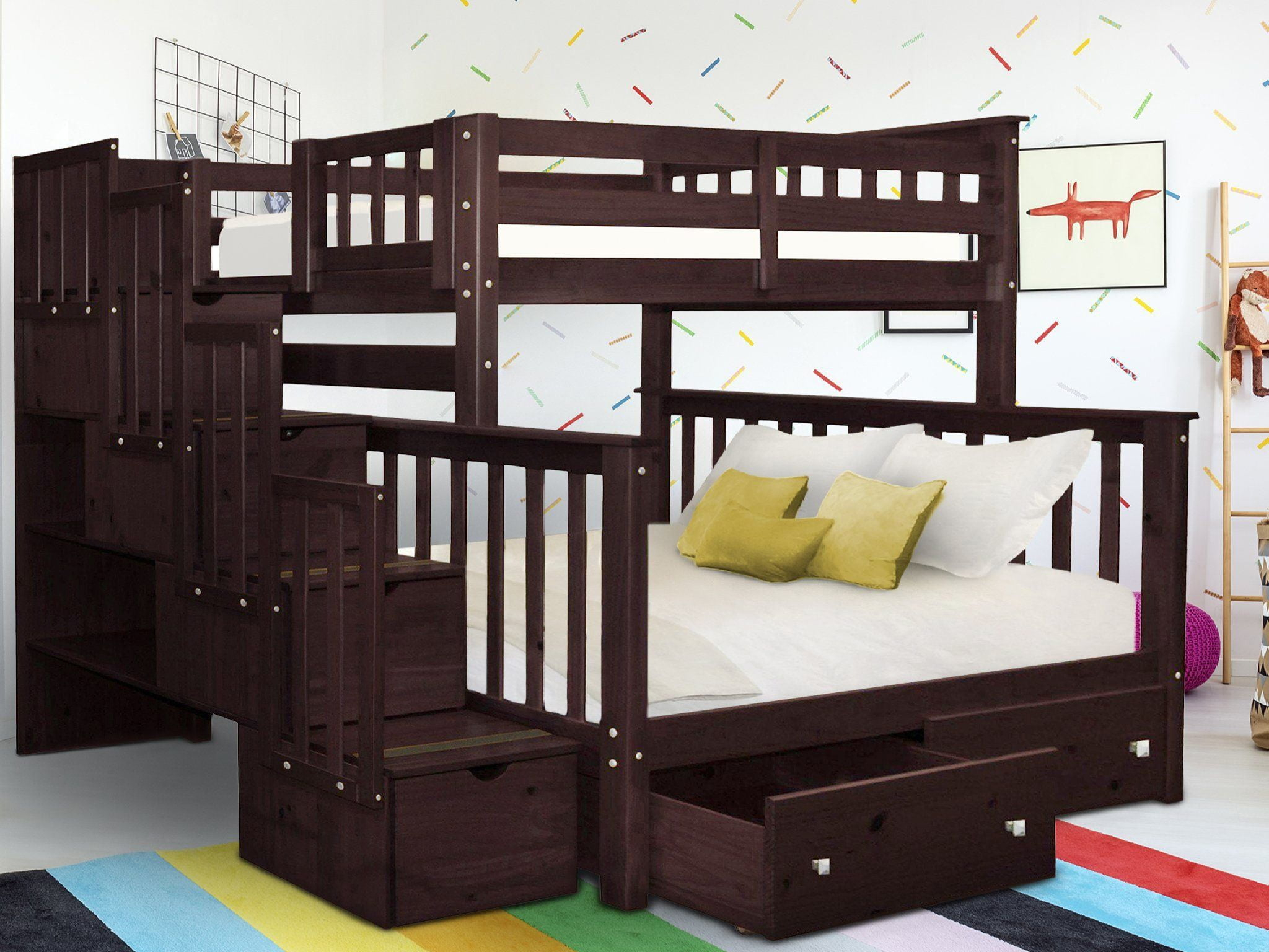 Bedz King Stairway Bunk Beds Twin Over Full With 4 Drawers In The Steps ... within Full Over King Bunk Bed