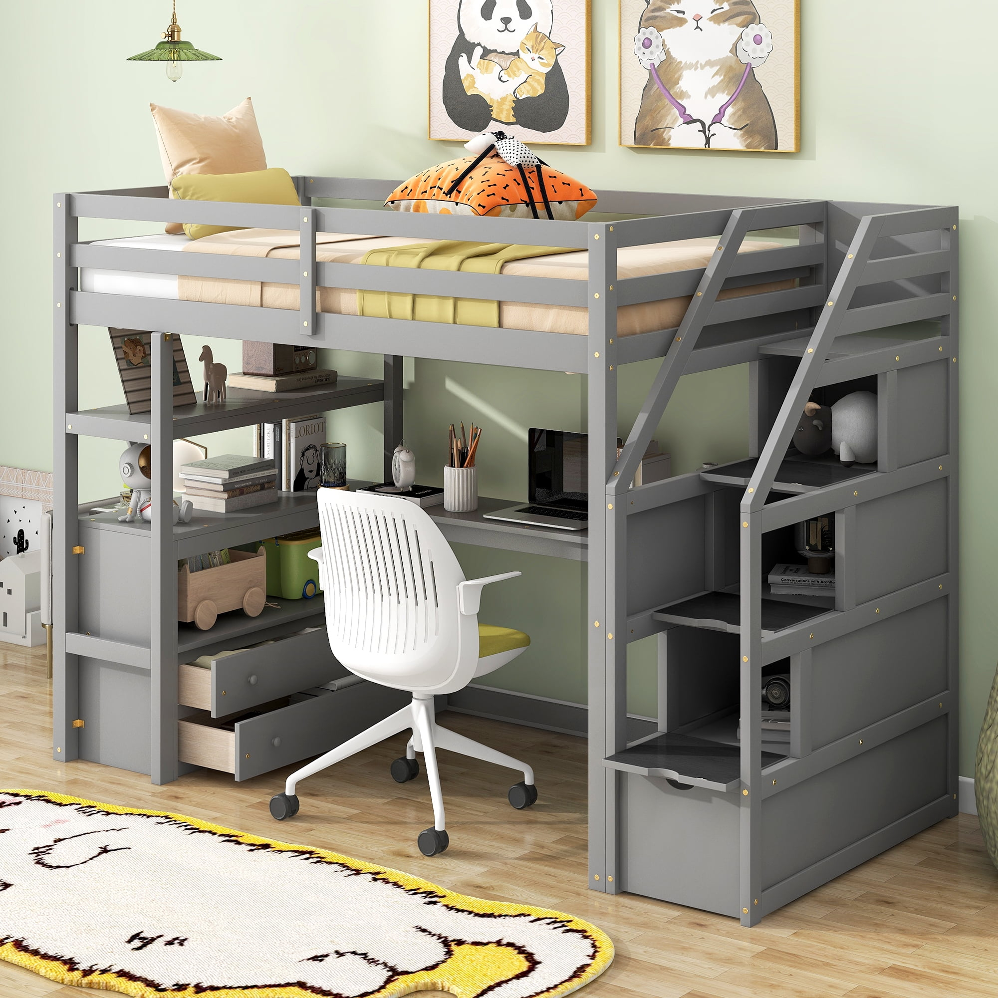 Bellemave Twin Loft Bed With Stairs And Desk, Solid Wood High Loft Bed ... with regard to Building a sturdy foundation for your bedroom space with solid wood loft bed and desk combination