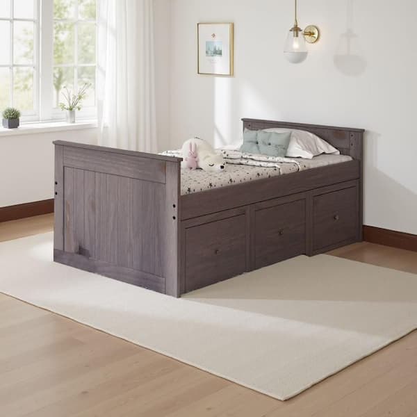 Benjara Mari Gray Twin Captain Bed With Drawers Bm321093 - The Home Depot regarding Twin Captain Bed With Drawers