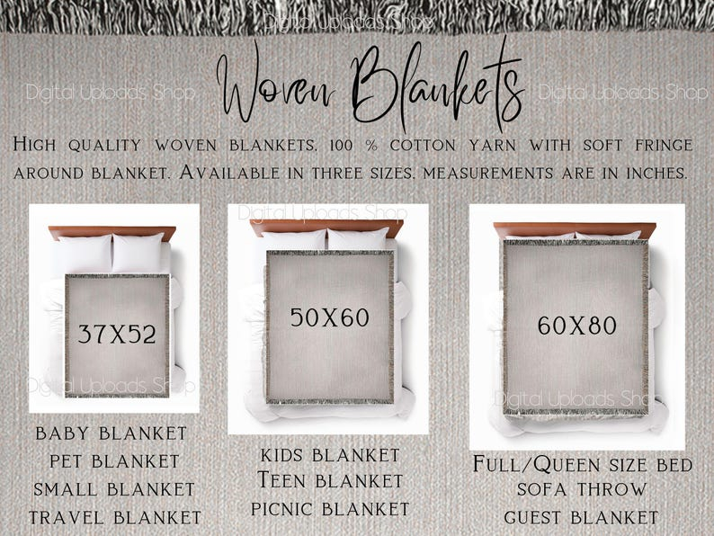 Blanket Size Chart, Throw Blanket Chart, Kids Blanket Size Guide, Boho ... inside Blanket Size For Full Bed