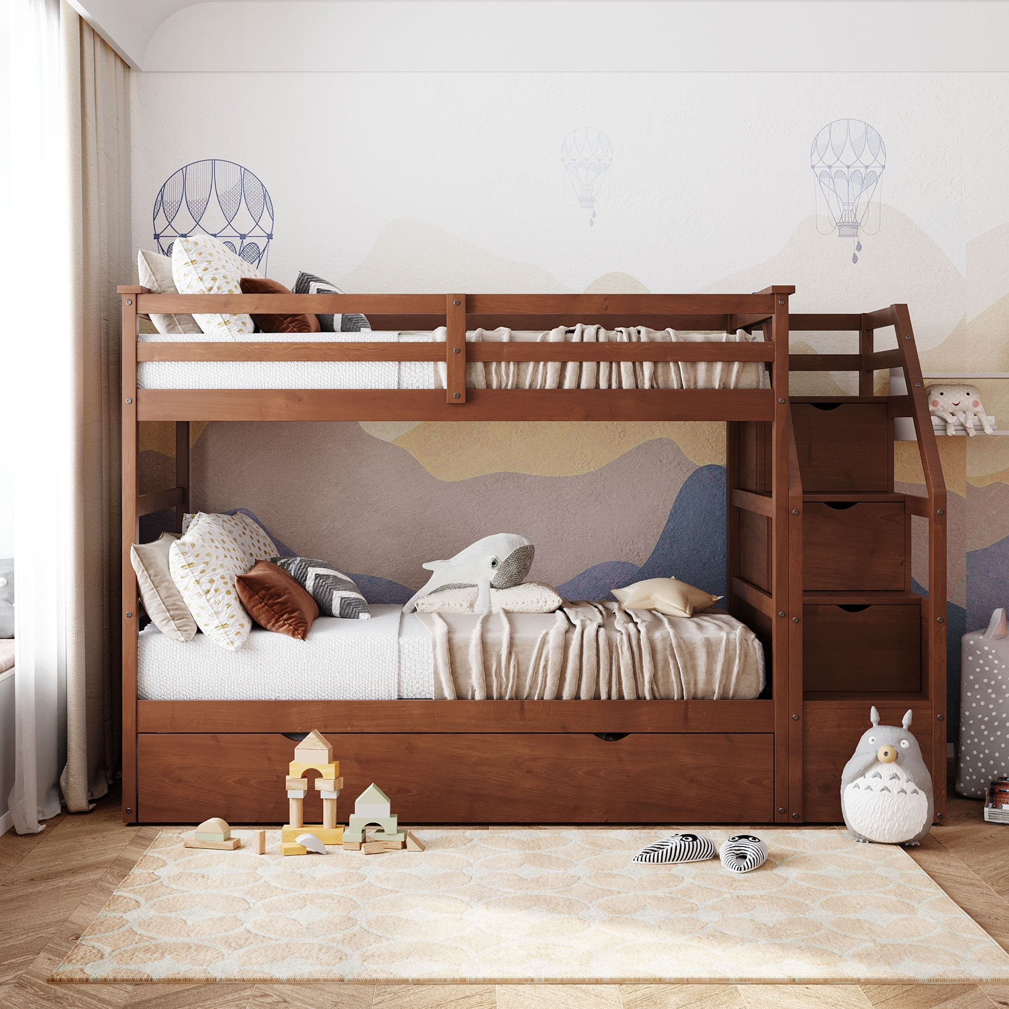 Bunk Bed With Twin Trundle Bed, Solid Wood Twin Over Twin Bunk Bed ... pertaining to The Evolution of Solid Wood Twin Bunk Bed Design Through the Years