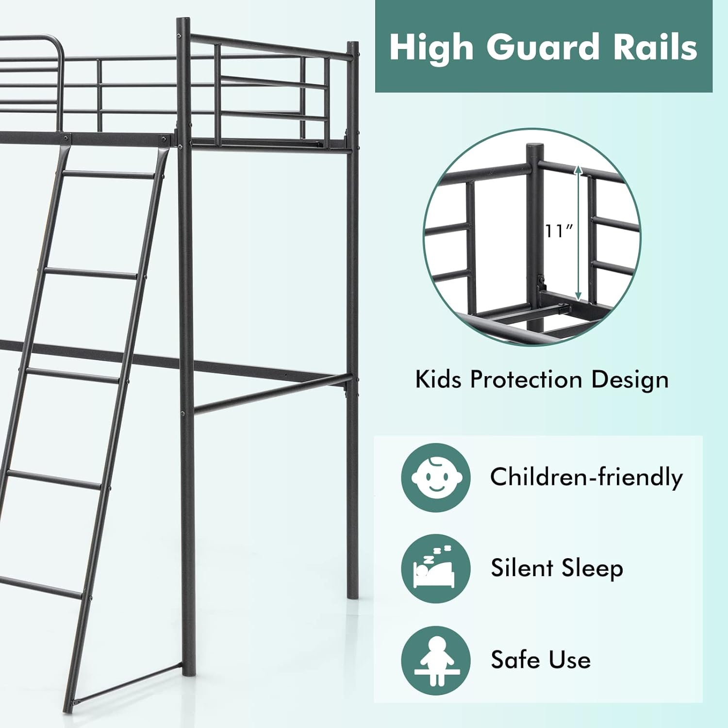 Buy Giantex Twin Metal Loft Bed, Heavy-Duty Loft Bed Frame With Ladder ... for Bed Rails For Lofted Beds