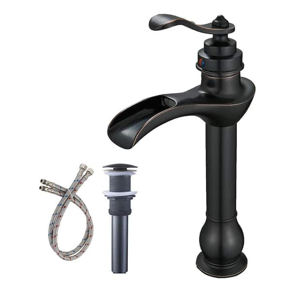 Bwe Waterfall Single Hole Single-Handle Vessel Bathroom Faucet In Oil ... inside Oil Rubbed Bronze Single Hole Bathroom Faucet