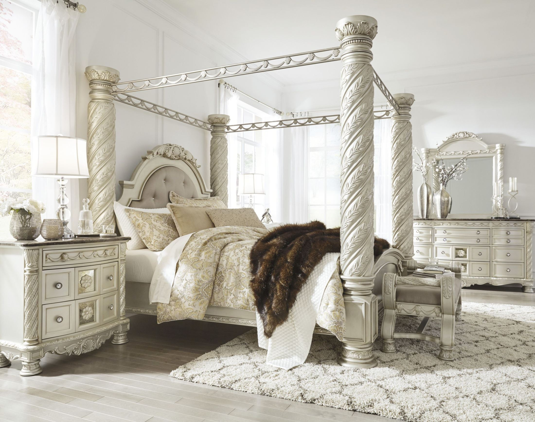 Cassimore North Shore Pearl Silver King Upholstered Poster Canopy Bed ... with King Size Canopy Bed Sets