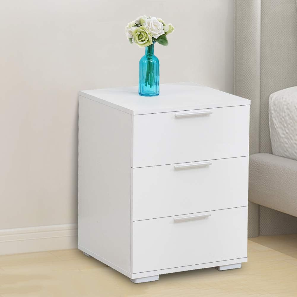 Clipop White Bedside Table 3 Drawers Bedroom Storage Cabinet High Gloss ... inside Transform your bedroom with the classic elegance of white 3 drawer bedside cabinets