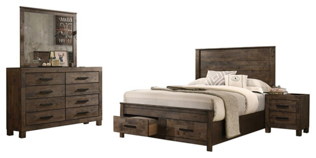 Coaster Woodmont 4-Piece Eastern King Wood Bedroom Set In Rustic Golden ... pertaining to Creating Cozy Retreats with Authentic Rustic Bedroom Furniture Sets King