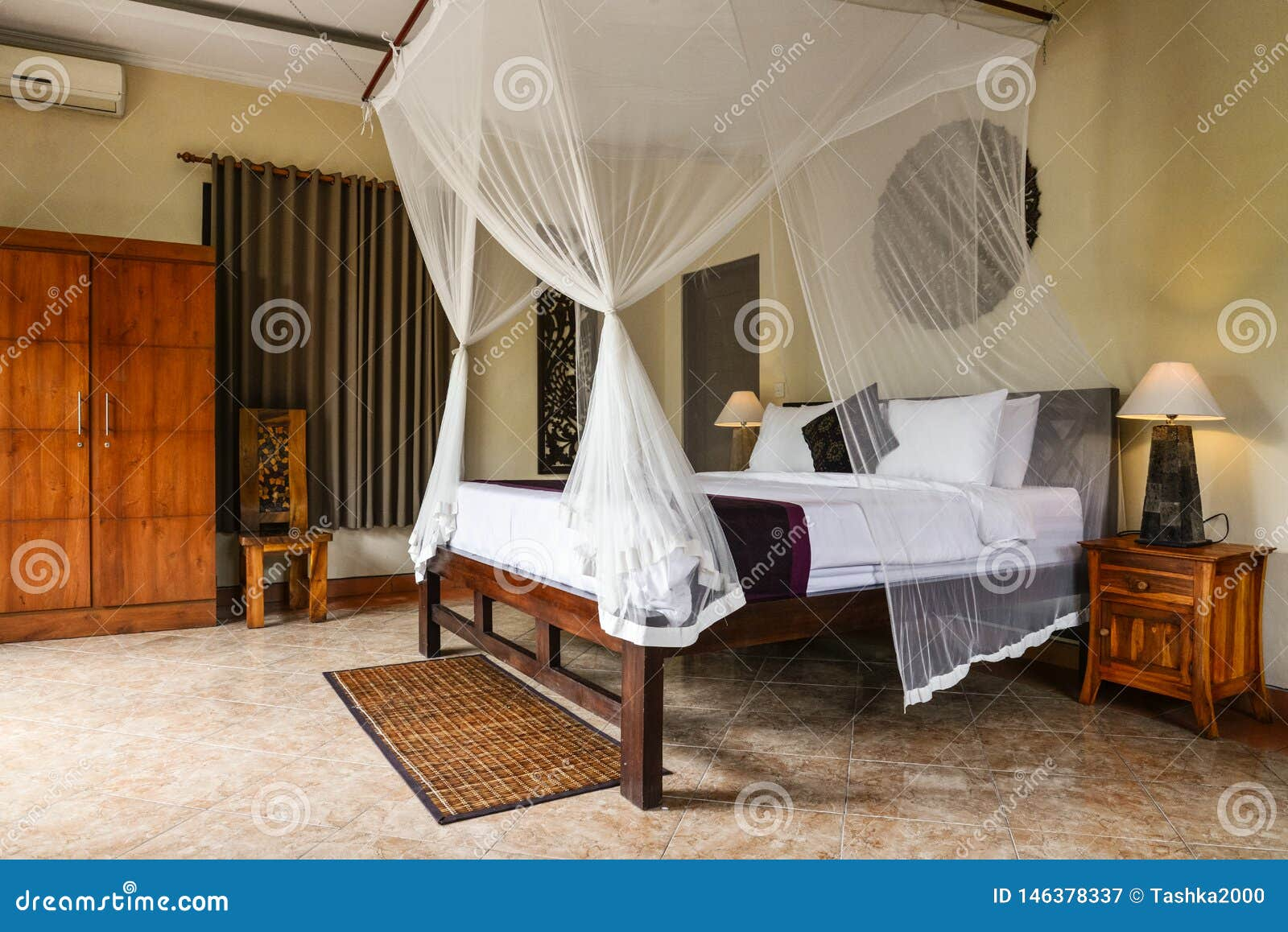 Cozy Canopy Bed In Bedroom With Balcony Stock Photo | Cartoondealer.com ... with regard to Decorating Bedroom With Balcony That Has A Canopy Bed
