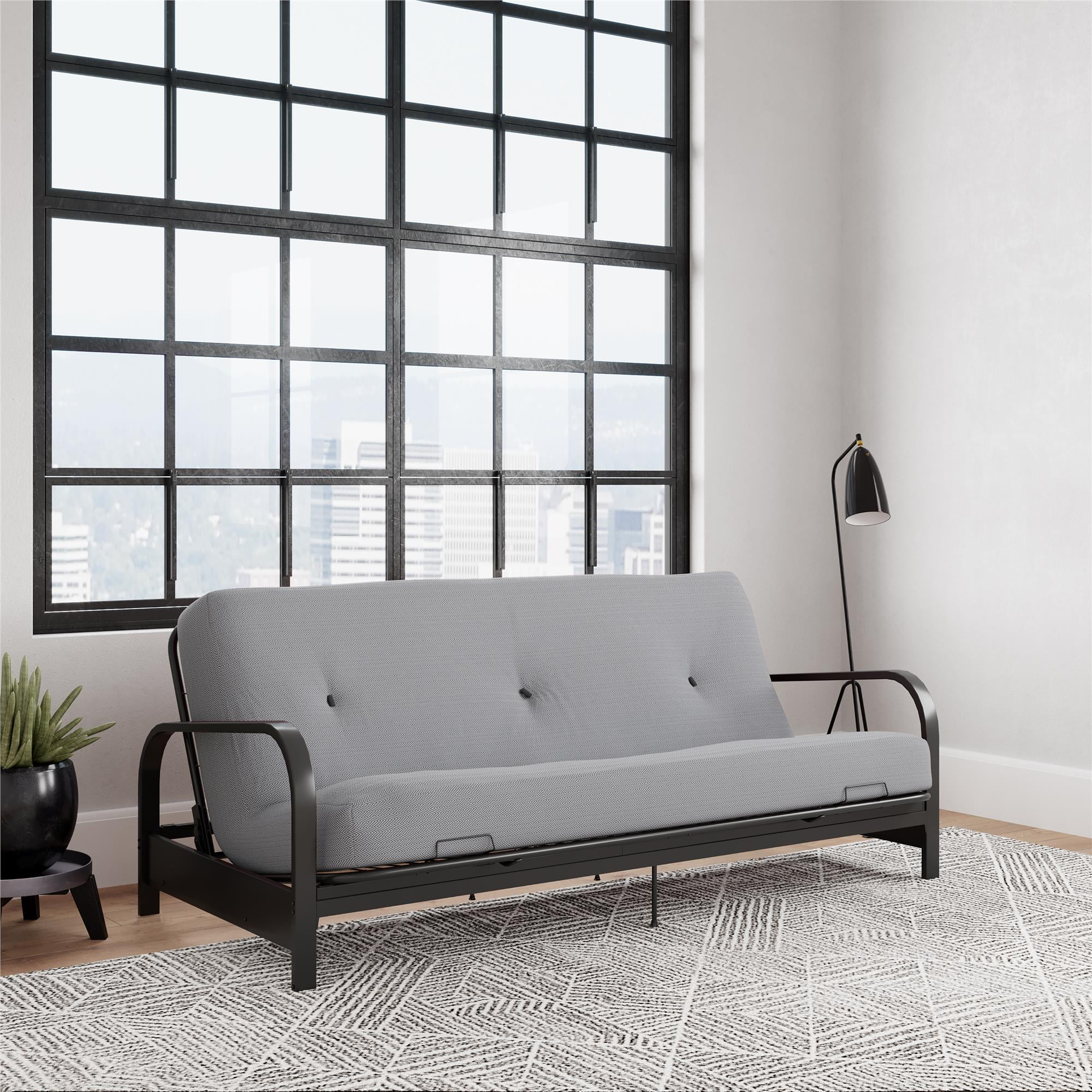Dhp Cleo Black Metal Arm Full Size Futon Frame With 6” Herringbone ... inside Exploring the evolution of metal frame futon with mattress in modern sleeping solutions