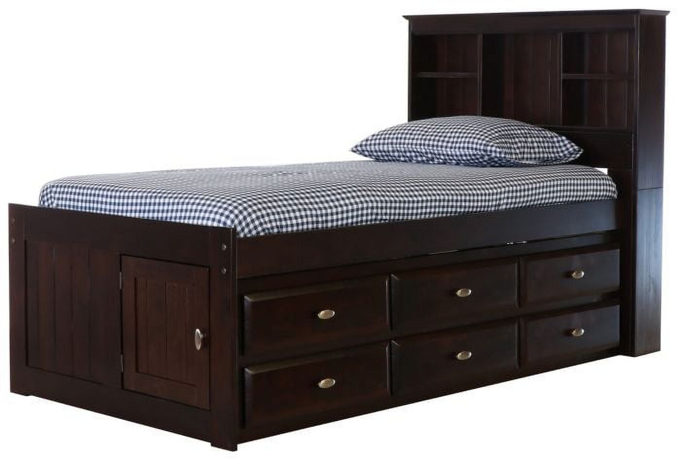 Discovery World Furniture - Twin Size Bed Frame With Headboard Bookcase ... regarding Twin Captains Bed With Drawers