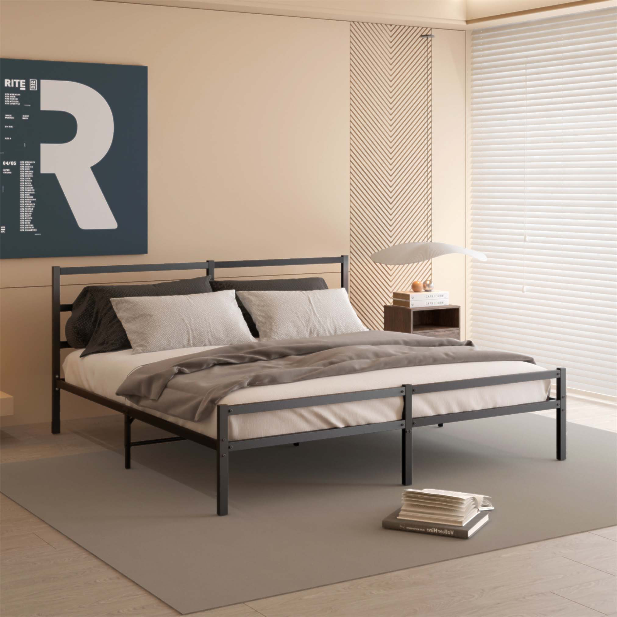 Ebern Designs Sturdy Metal Platform Bed Frame With Elegant Headboard ... within Bed Frame For King Mattress