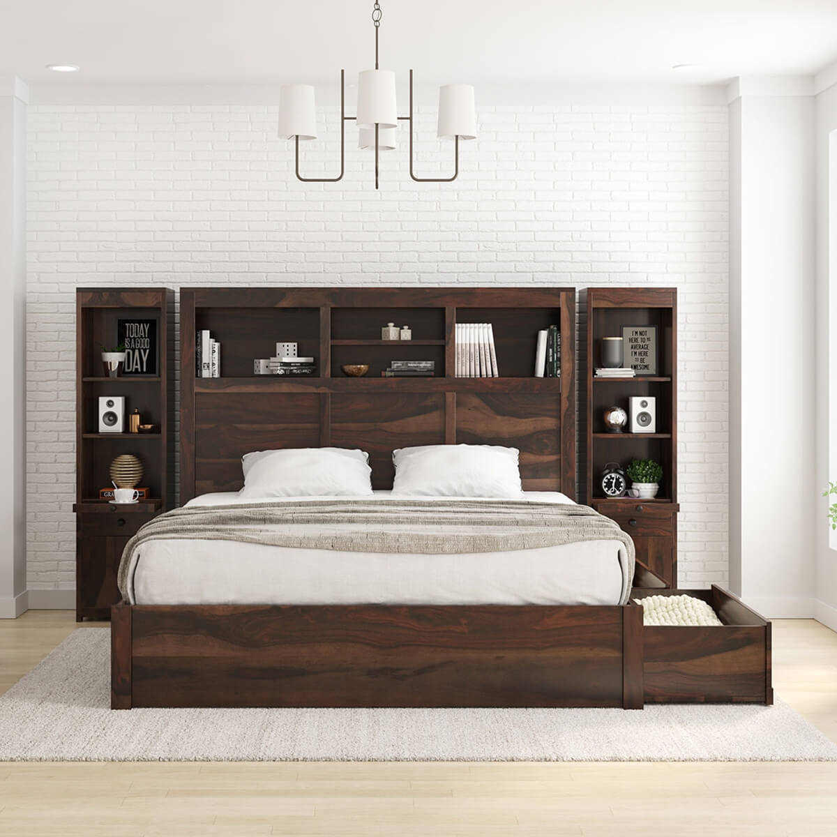 El Centro King, Queen, Full Size Platform Bed With Bookcase Headboard ... regarding Platform Bed With Storage Queen Size
