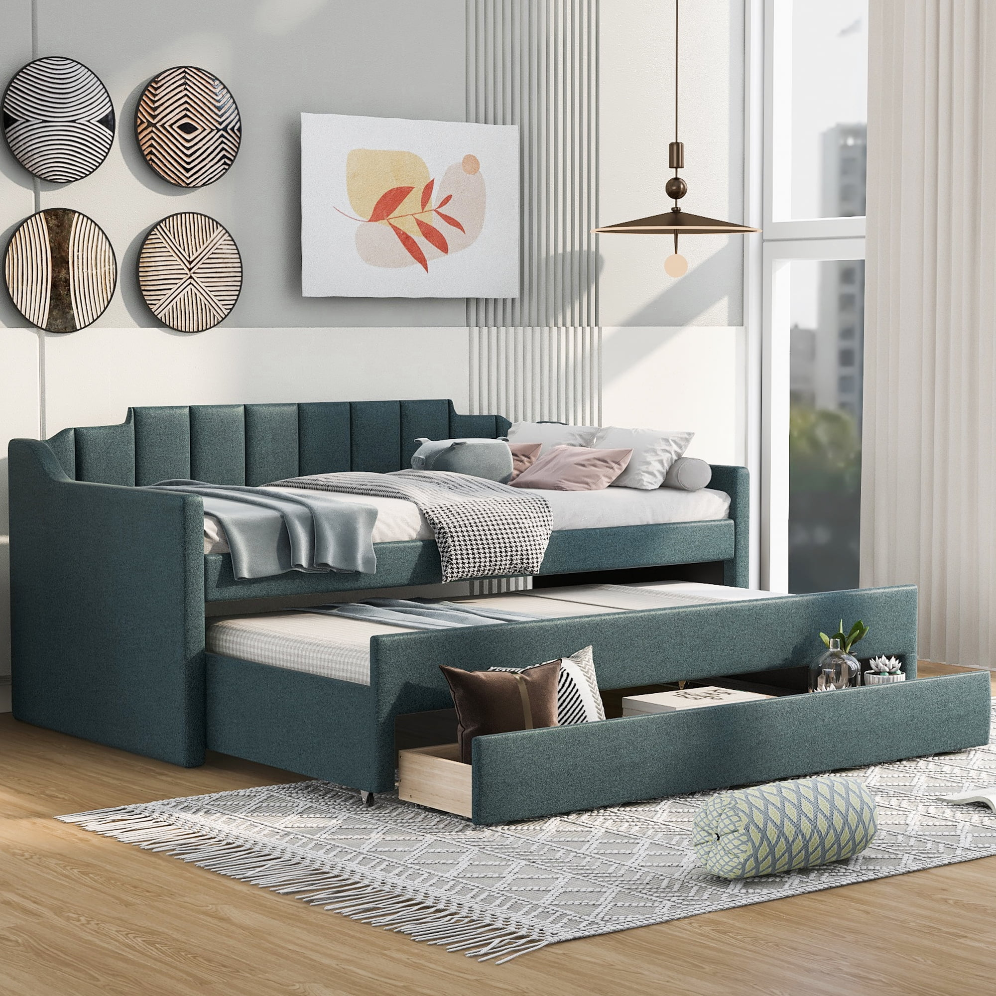 Euroco Twin Size Upholstery Daybed, Storage Sofa Bed With Drawers And ... inside Twin Storage Beds For Adults
