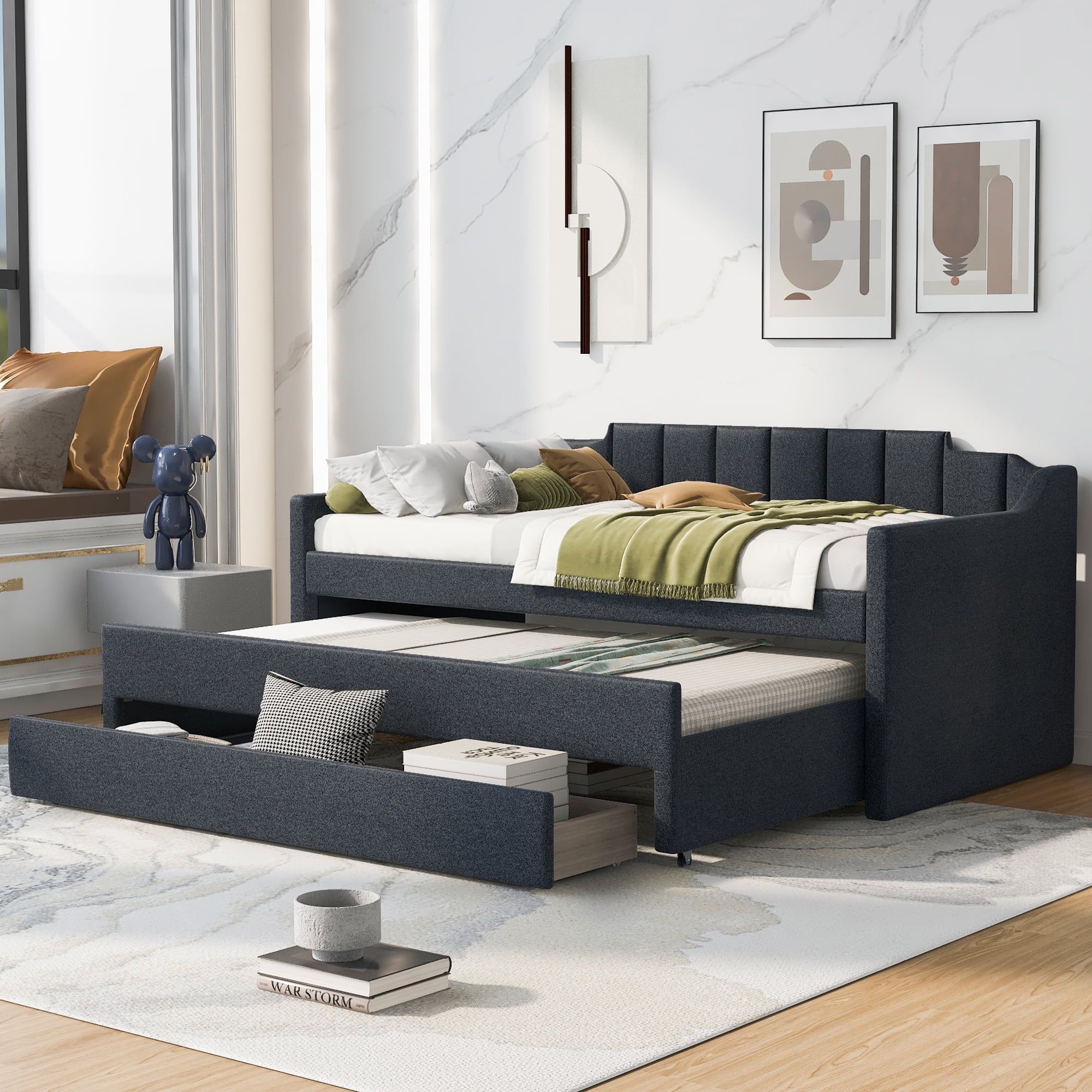 Euroco Twin Size Upholstery Daybed, Storage Sofa Bed With Drawers And ... pertaining to Maximizing Space with Twin Storage Beds Designed for Adults