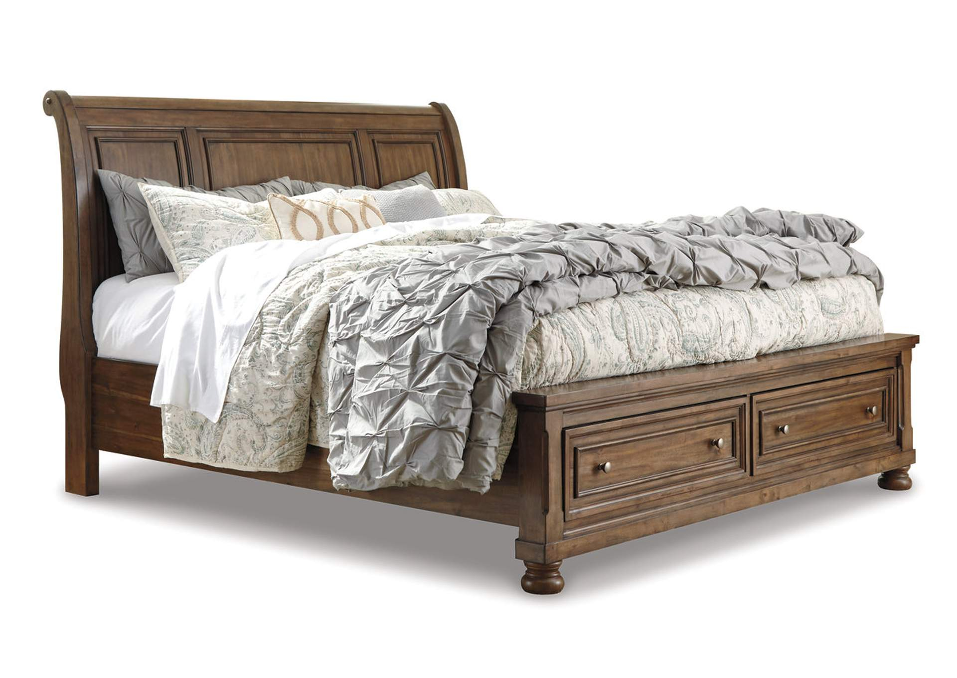 Flynnter Queen Sleigh Bed With 2 Storage Drawers in Queen Sleigh Bed With Storage