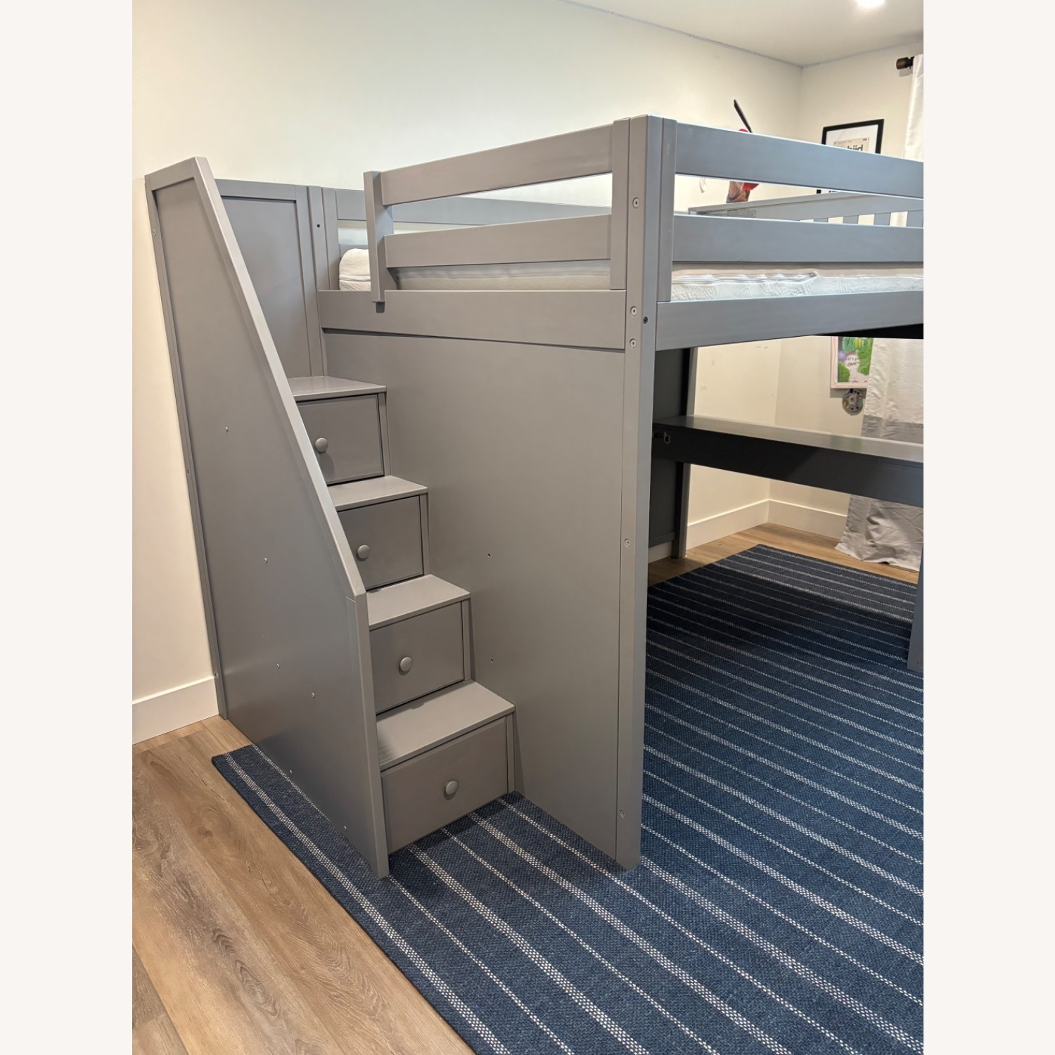 Full Grey Loft Bed With Desk & Staircase - Aptdeco pertaining to Grey Bunk Bed With Desk