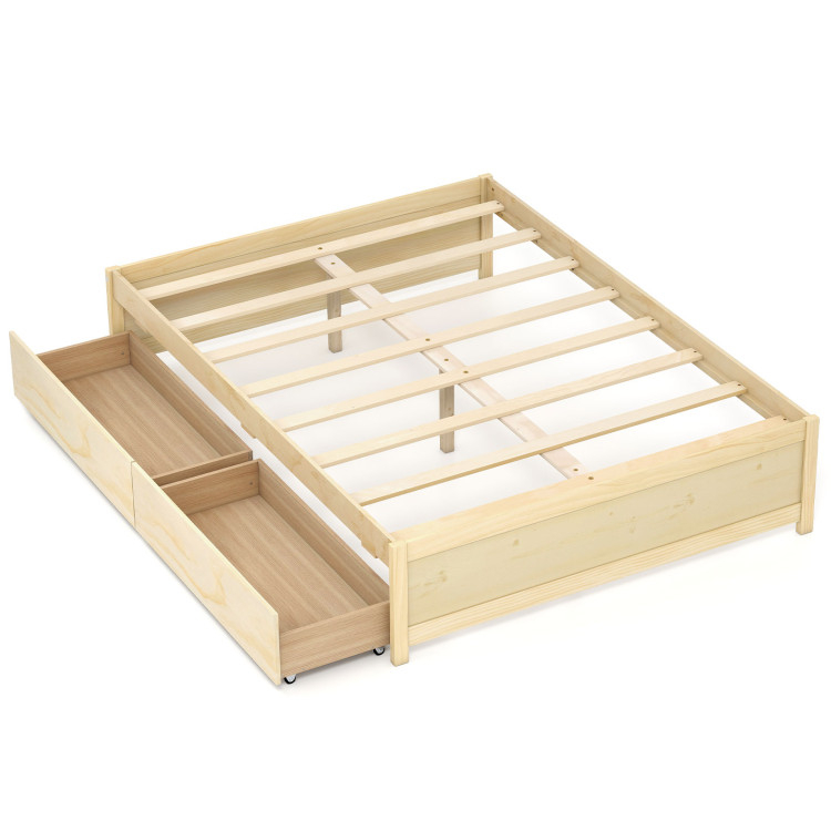 Full Size Wooden Bed Frame With 2 Rolling Storage Drawers - Costway inside Full Size Wooden Bed Frame With Storage
