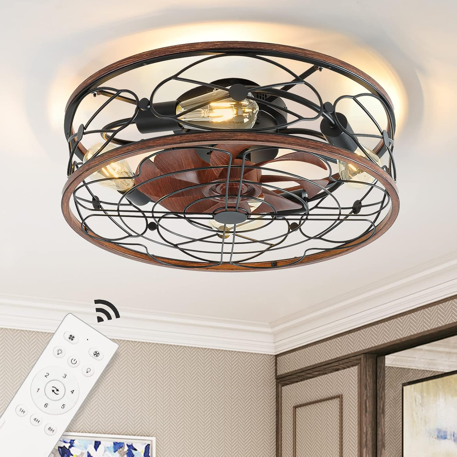 Gesum Caged Ceiling Fan With Light, 20" Low Profile Ceiling Fan With ... within How to Choose the Right Low Profile Ceiling Fan for Your Bedroom