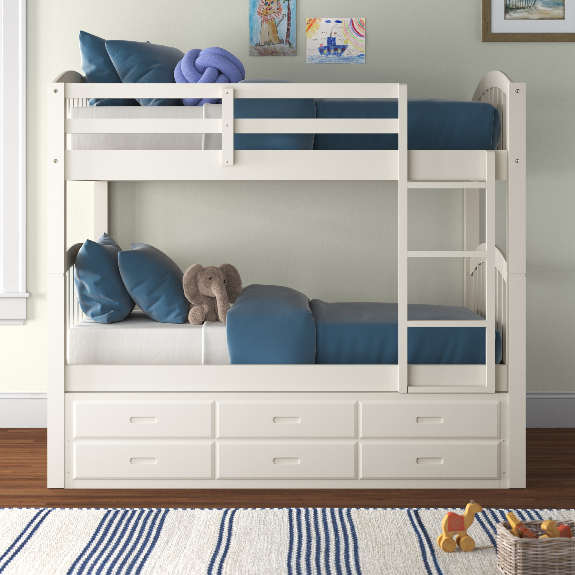 Harriet Bee Baczanski Twin Over Twin 3 Drawer Solid Wood Standard Bunk ... pertaining to Twin Bunk Beds With Drawers