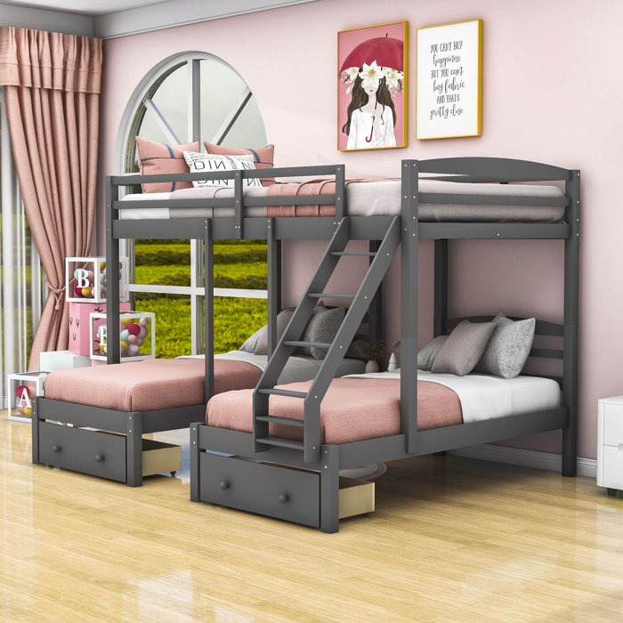 Harriet Bee Full Over Twin & Twin 3 Drawer Triple / Quad Bunk Bed | Wayfair pertaining to Wayfair Bunk Beds Twin Over Full