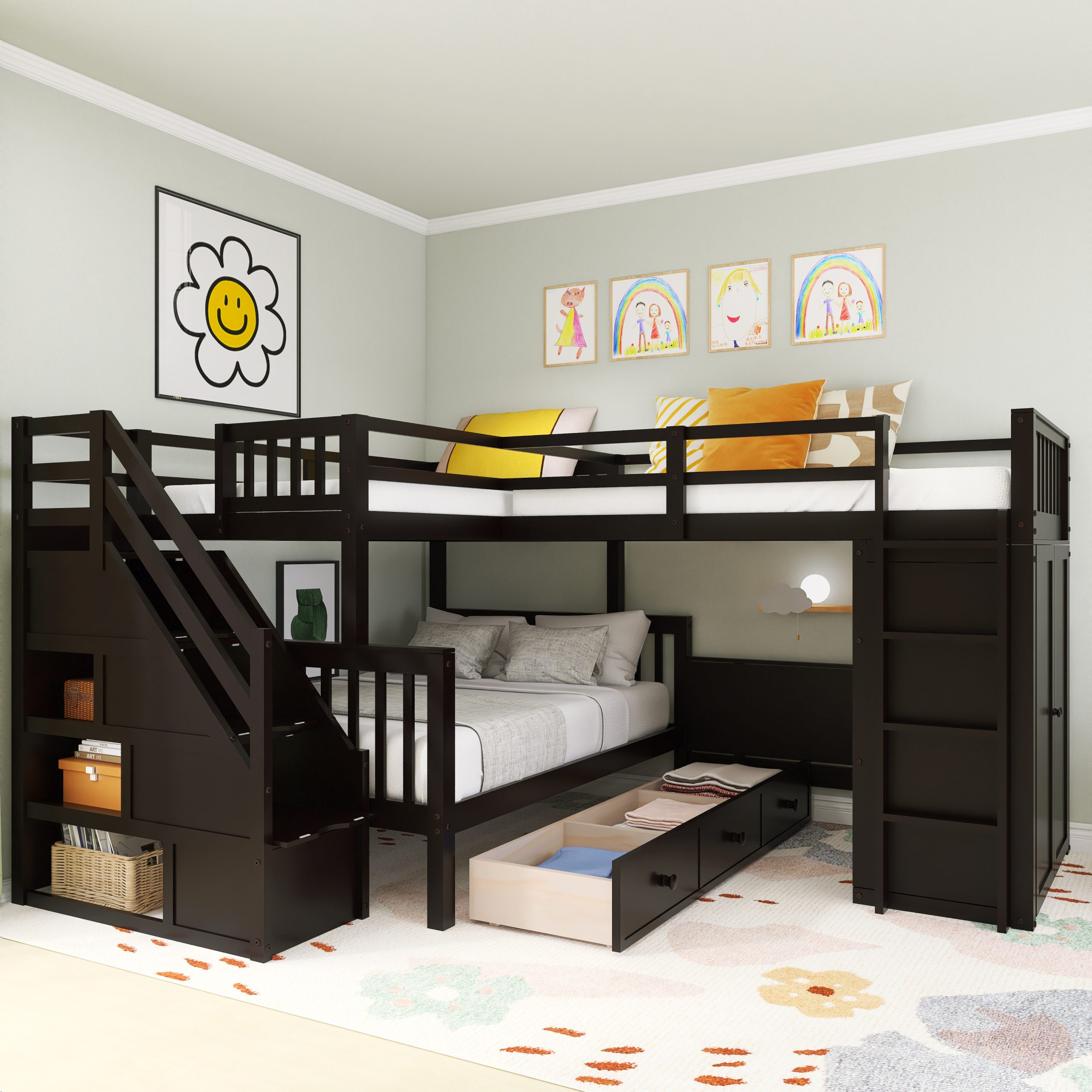 Harriet Bee Imelida Twin Over Full L-Shaped Bunk Beds With Built-In ... with regard to Everything You Need to Know About Wayfair's Best Twin Over Full Bunk Bed Models